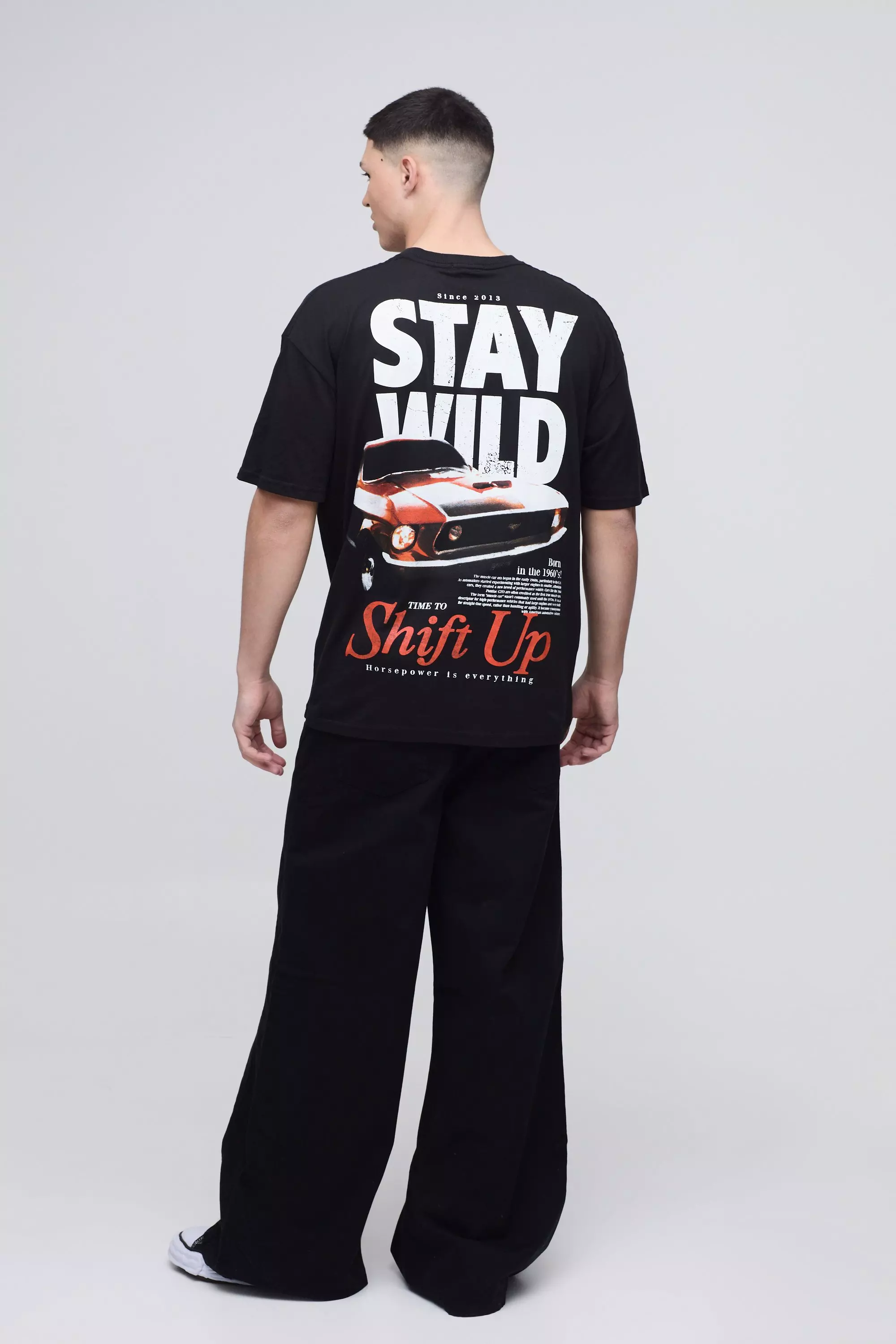 Black Oversized Stay Wild Moto Car T-Shirt alternative image