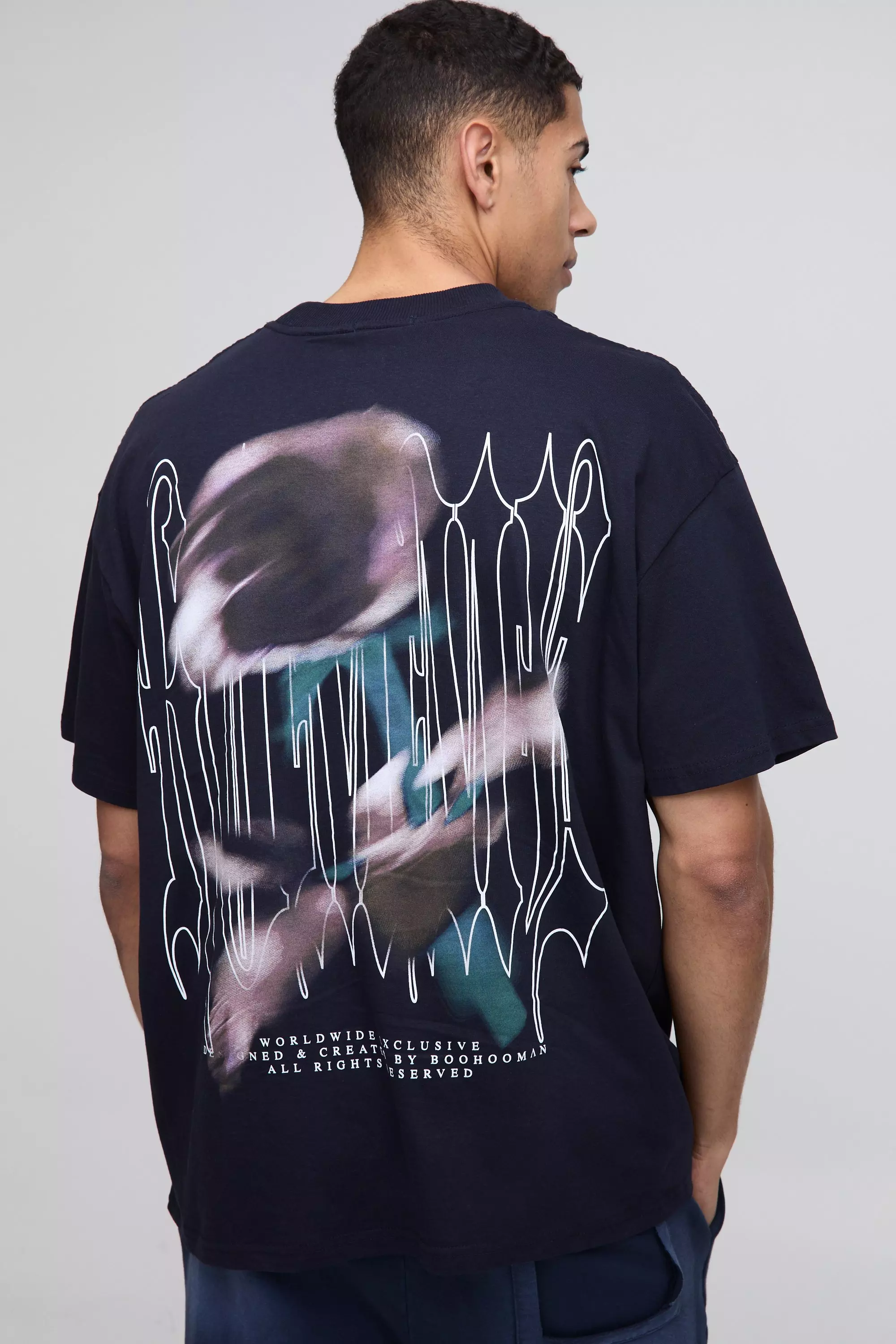 T-shirt oversize à col montant et imprimé, Navy autre image