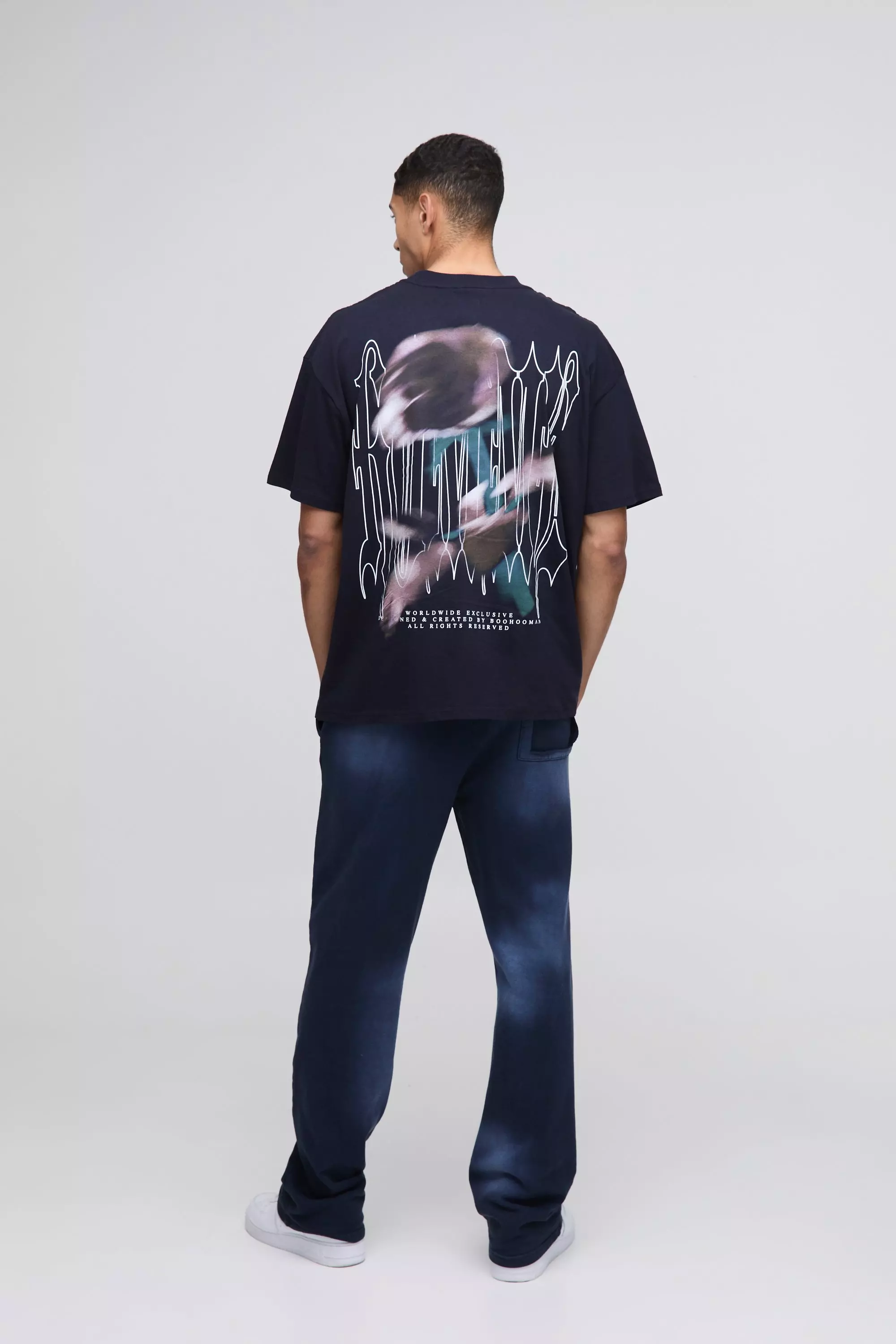 T-shirt oversize à col montant et imprimé, Navy autre image