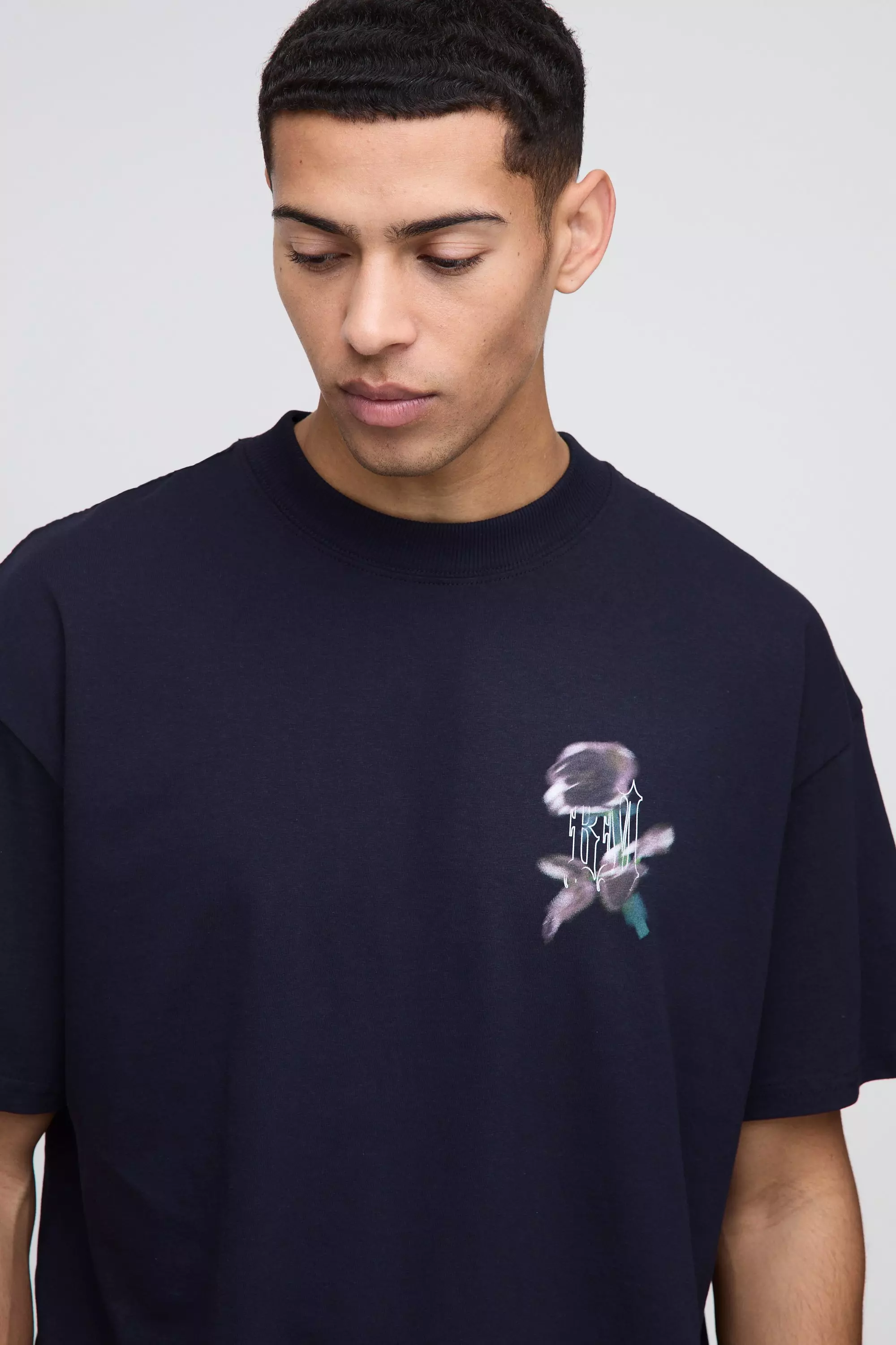 T-shirt oversize à col montant et imprimé, Navy autre image