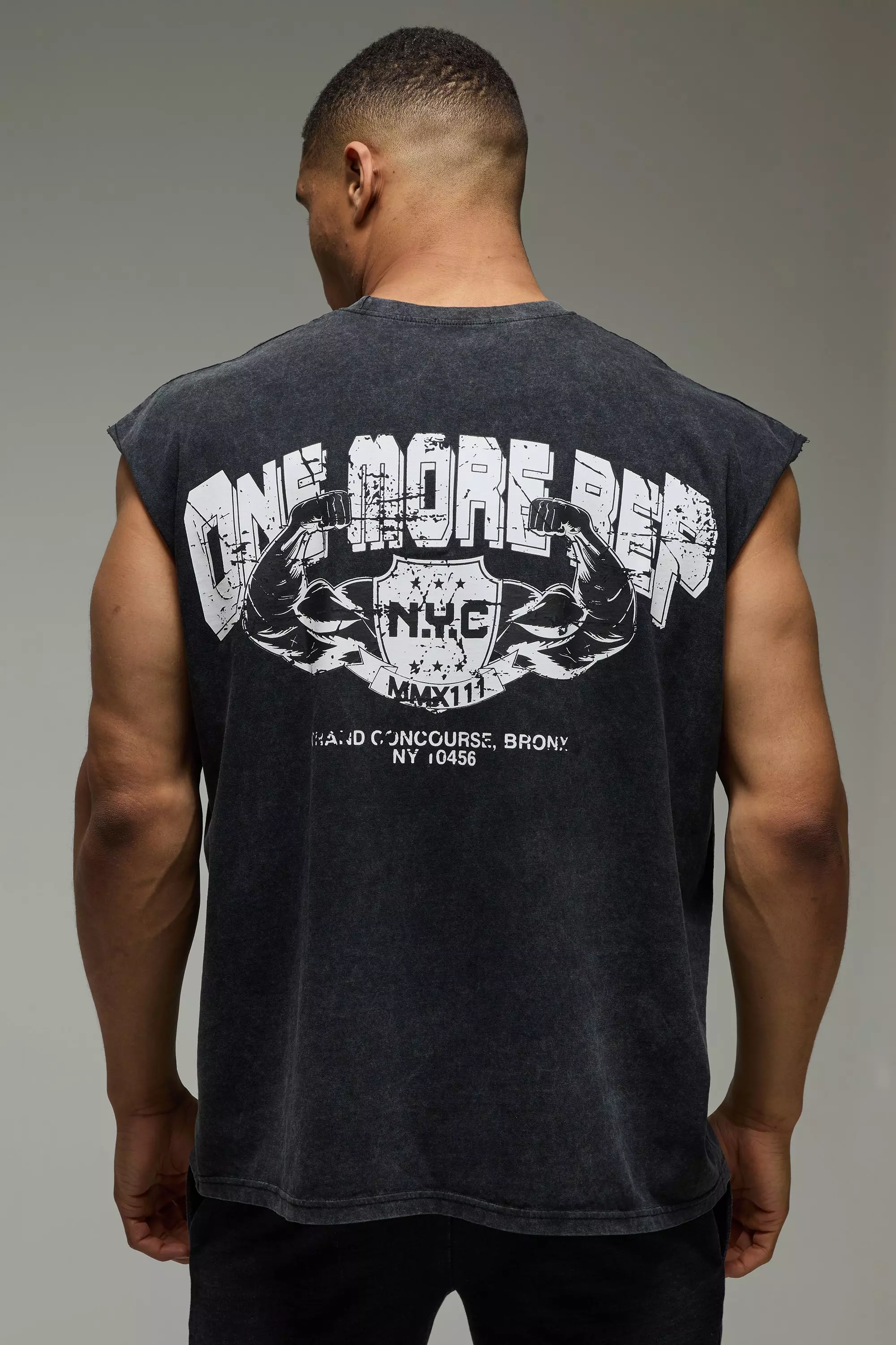 Man Active One More Rep NYC Oversized Washed Tank | boohooMAN USA