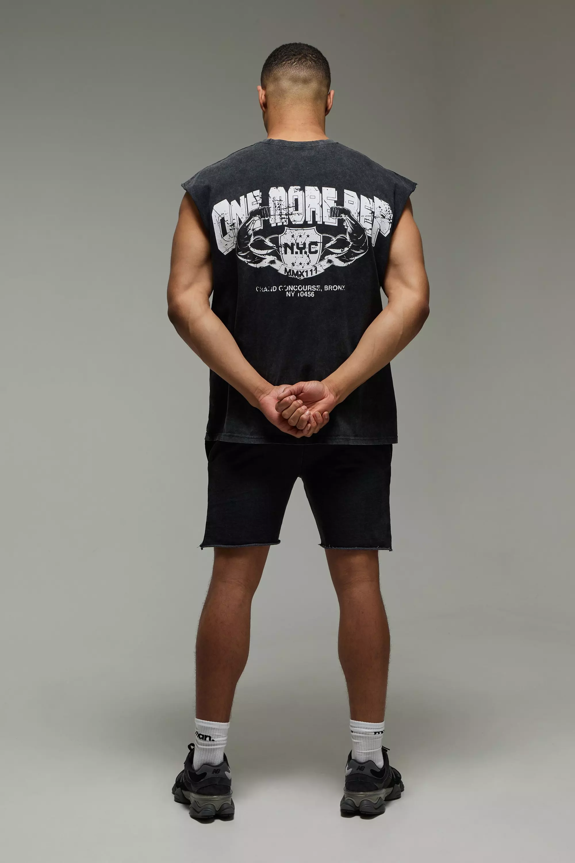 Man Active One More Rep NYC Oversized Washed Tank | boohooMAN USA