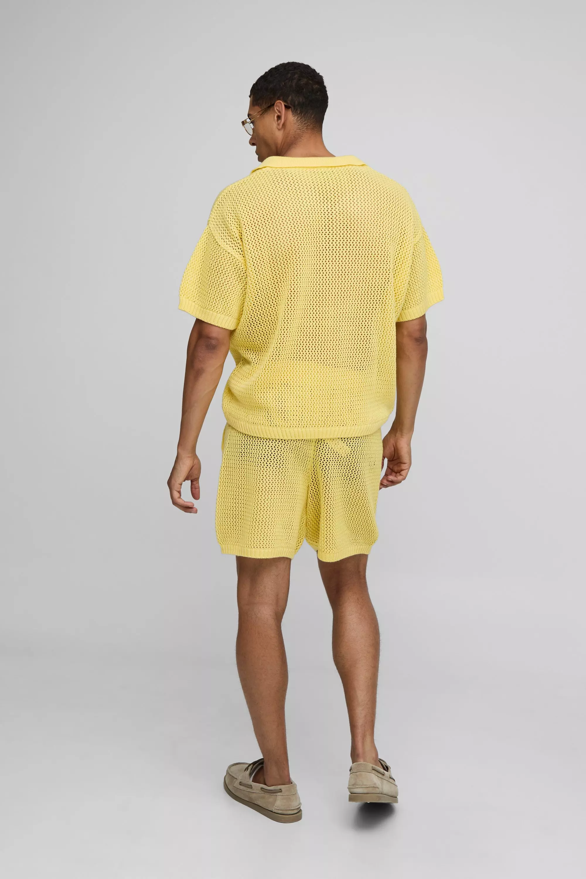 Oversized Intarsia Graphic Knitted Polo & Relaxed Short Set | boohooMAN USA