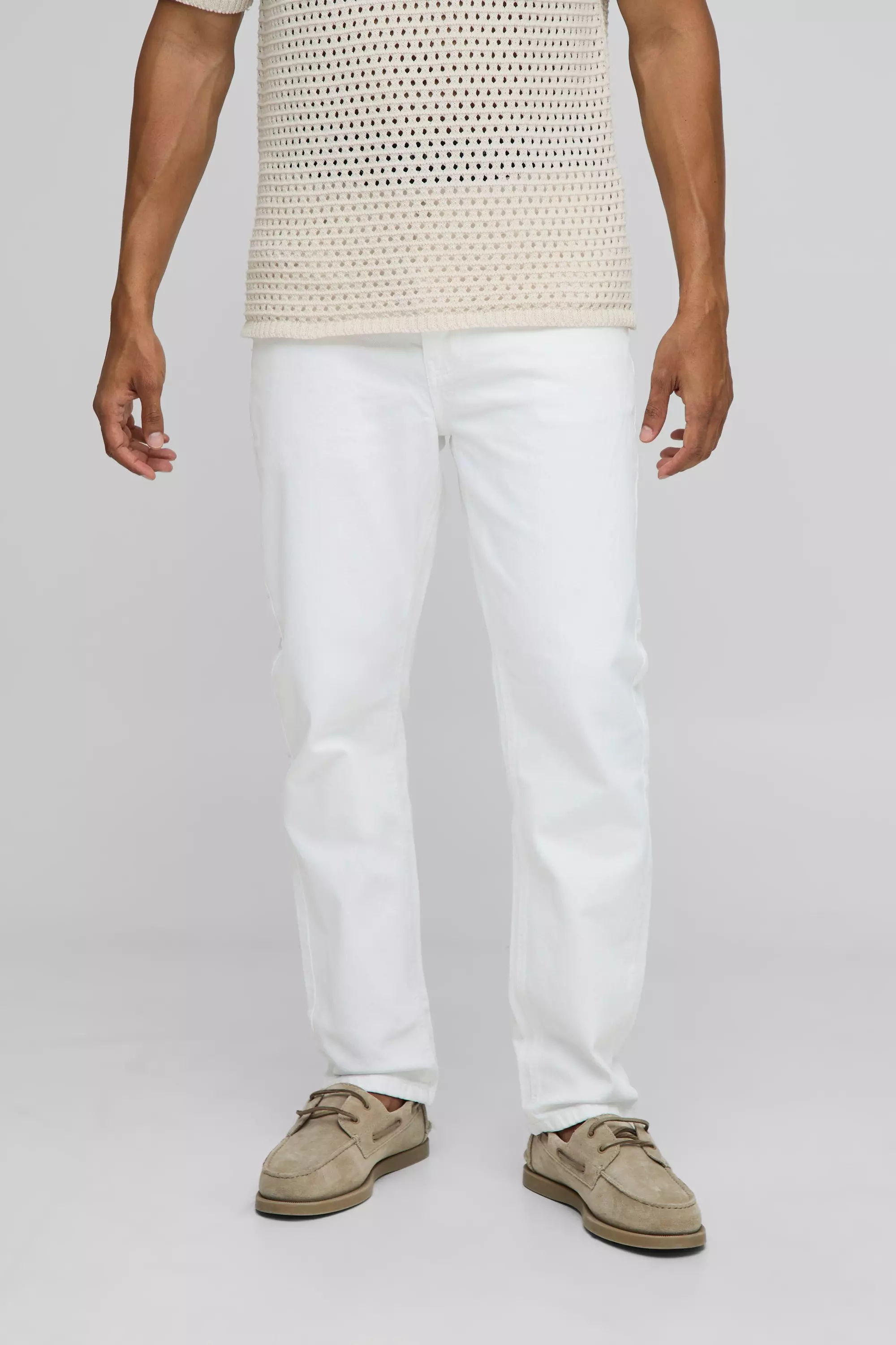 White Tapered Fit Rigid White Jeans