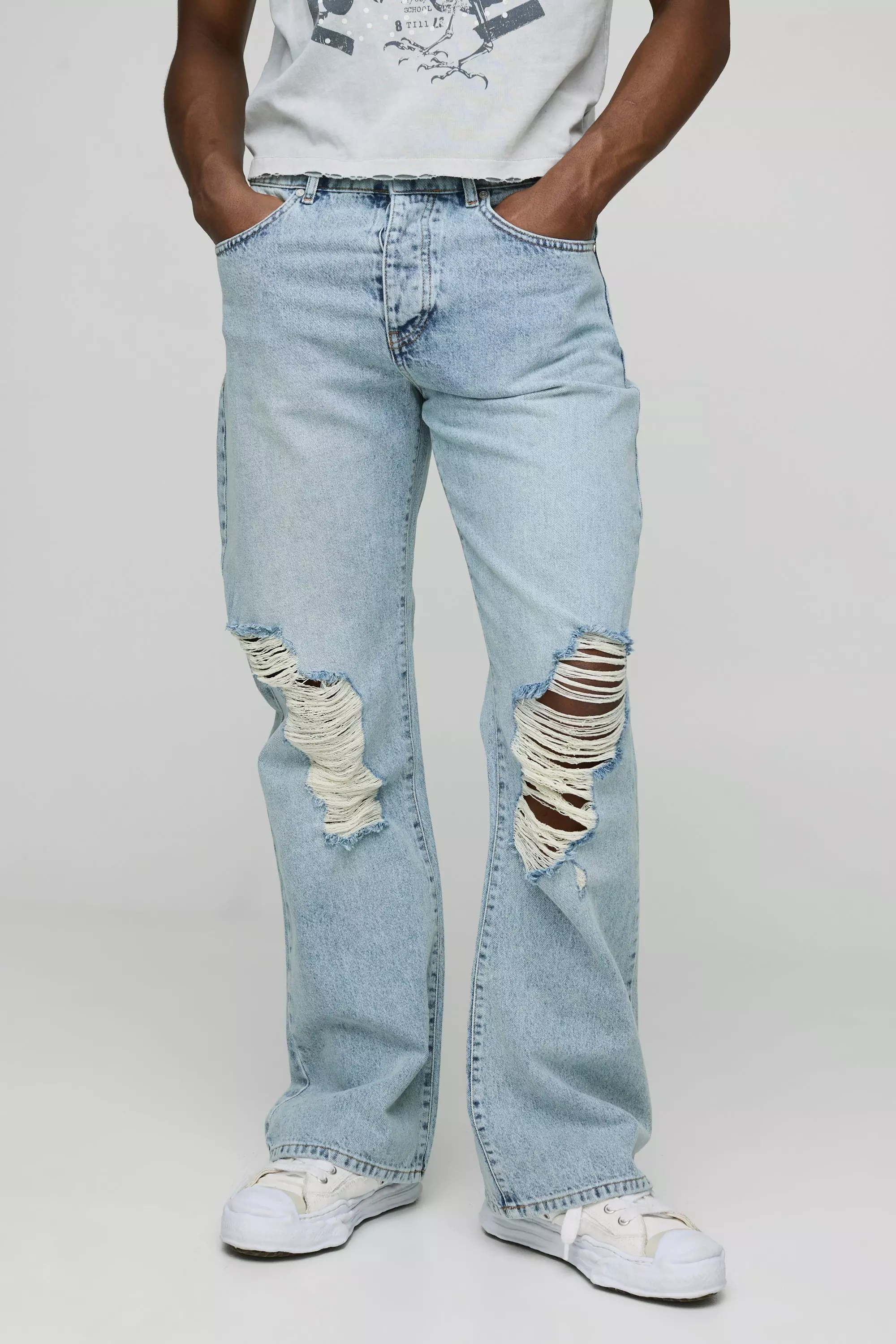 Extrem lockere Jeans mit Riss am Knie, Light blue alternatives Bild