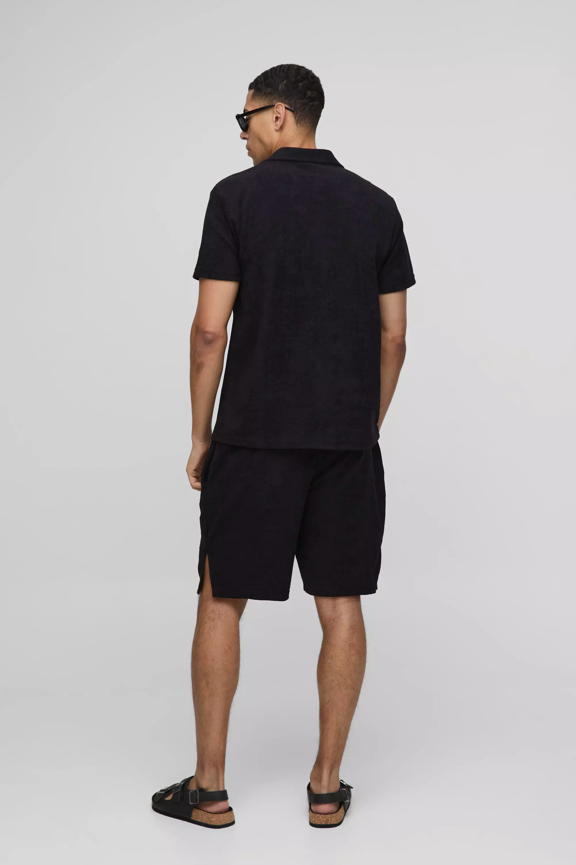 Black Regular Fit Towelling Shirt & Loose Short Set alternative image