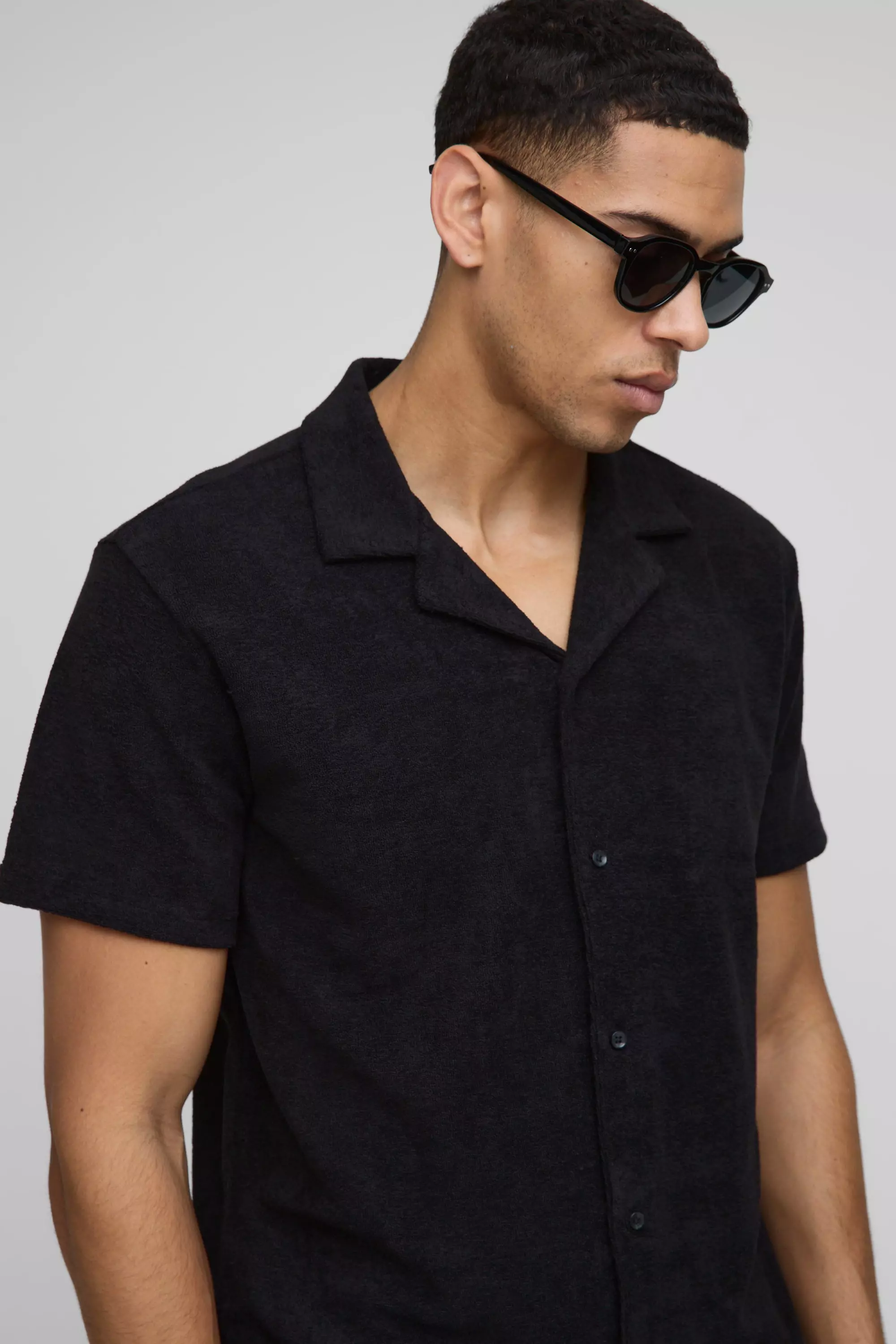 Black Regular Fit Towelling Shirt & Loose Short Set alternative image