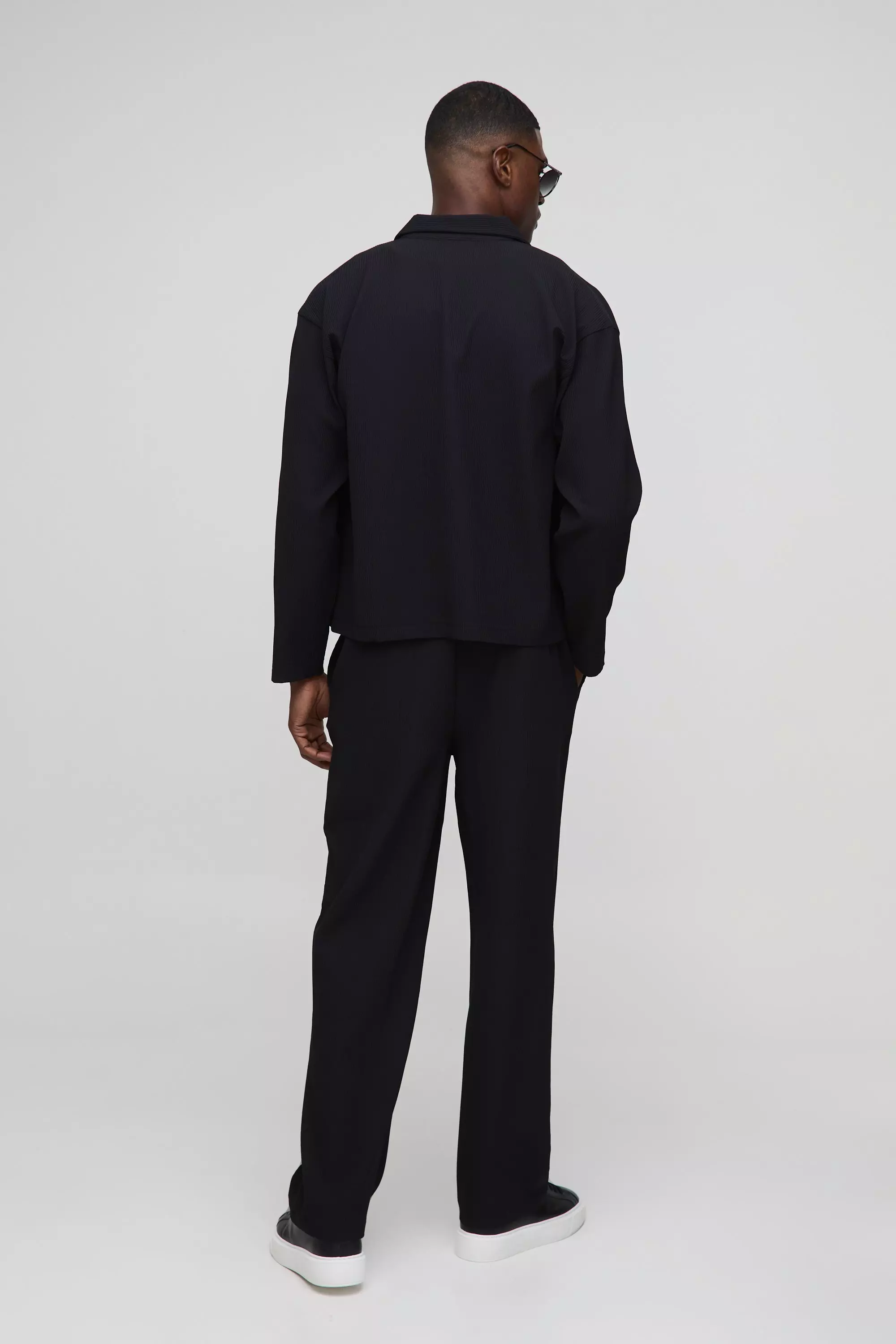 Black Oversized Pleated Shirt Jacket & Pants Set alternative image
