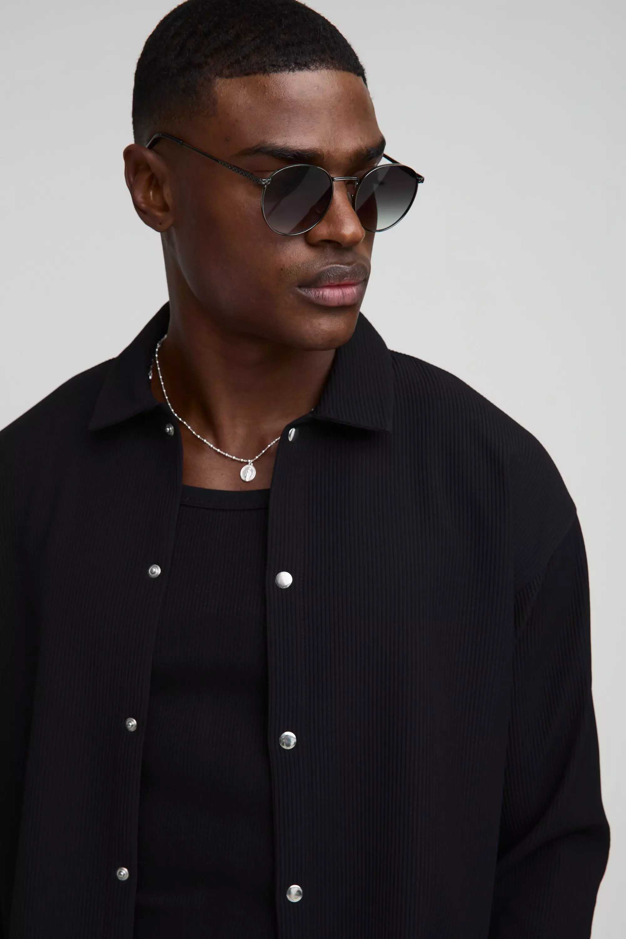 Black Oversized Pleated Shirt Jacket & Pants Set alternative image