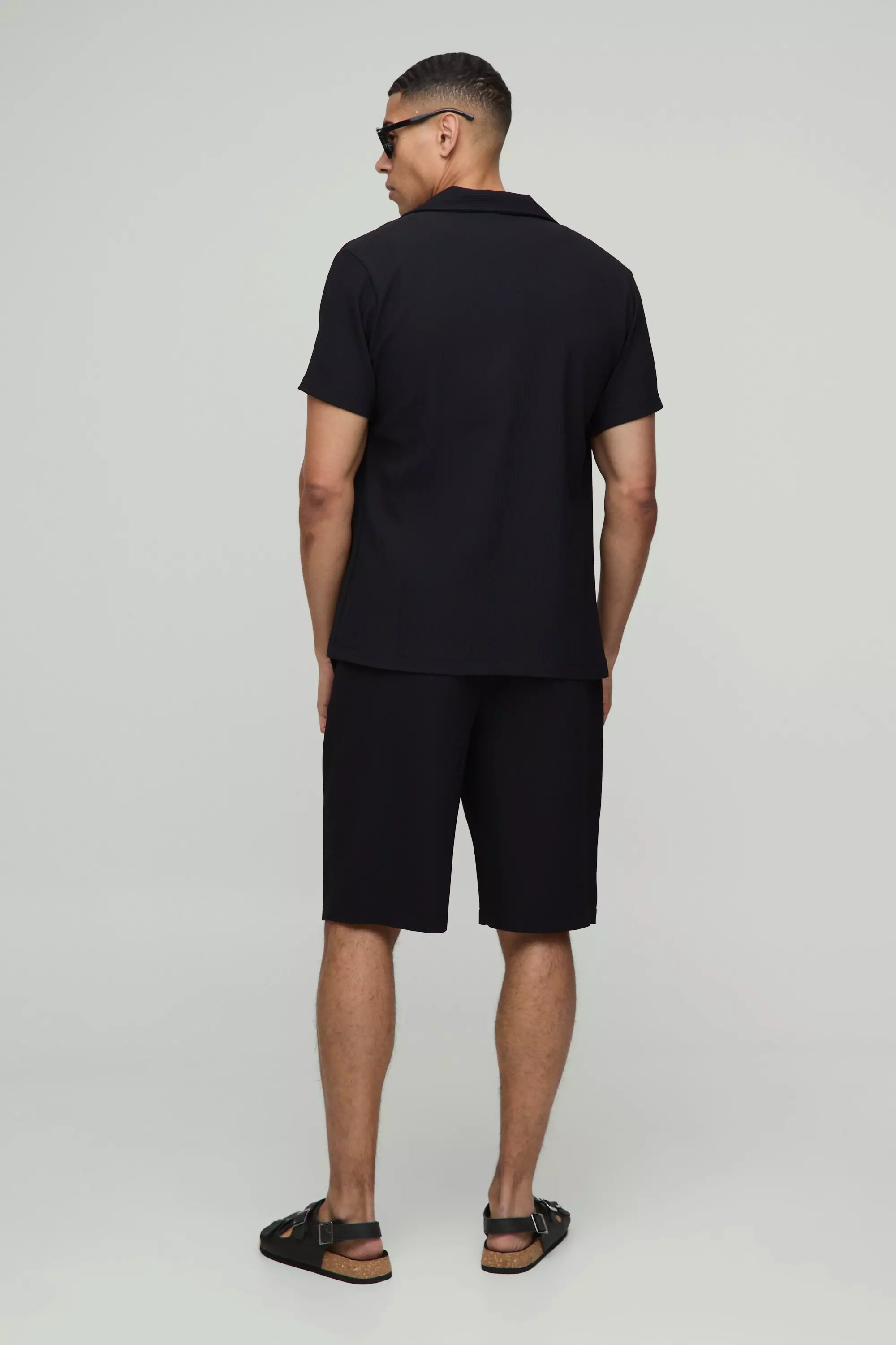 Black Slim Fit Revere Pleated Shirt alternative image