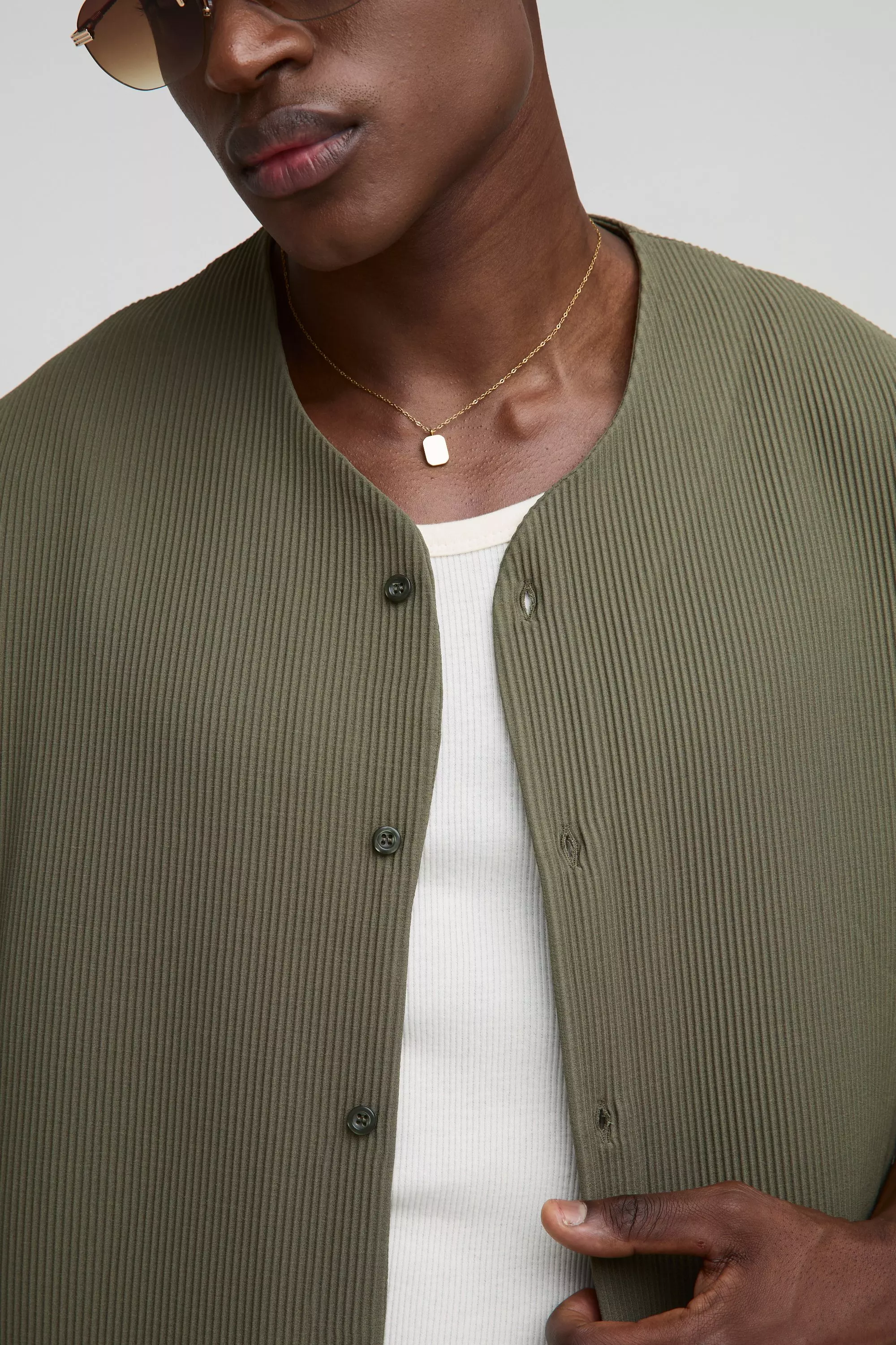 Chemise oversize plissée à manches courtes, Olive autre image