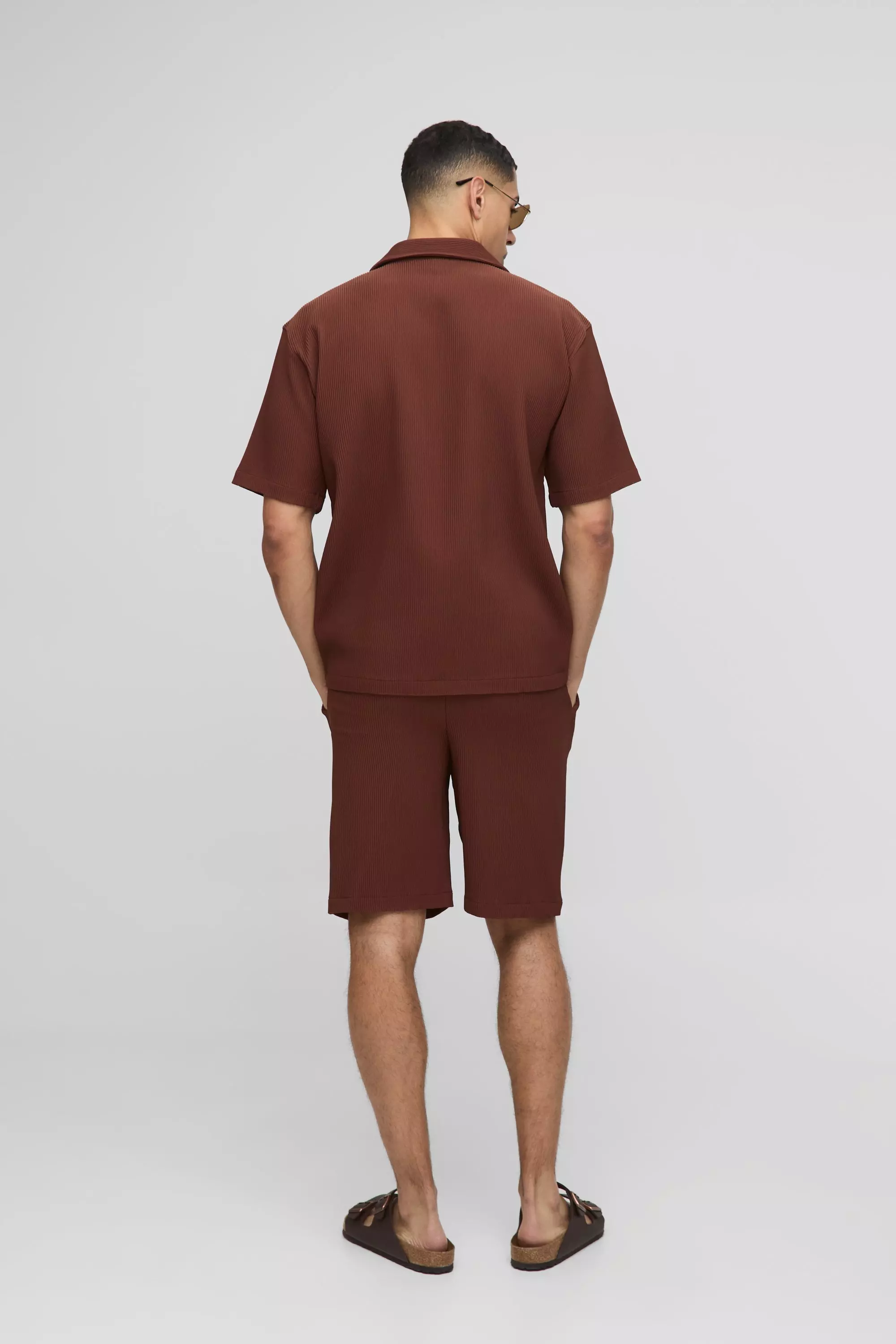 Oversized Revere Pleated Shirt & Short Set | boohooMAN USA