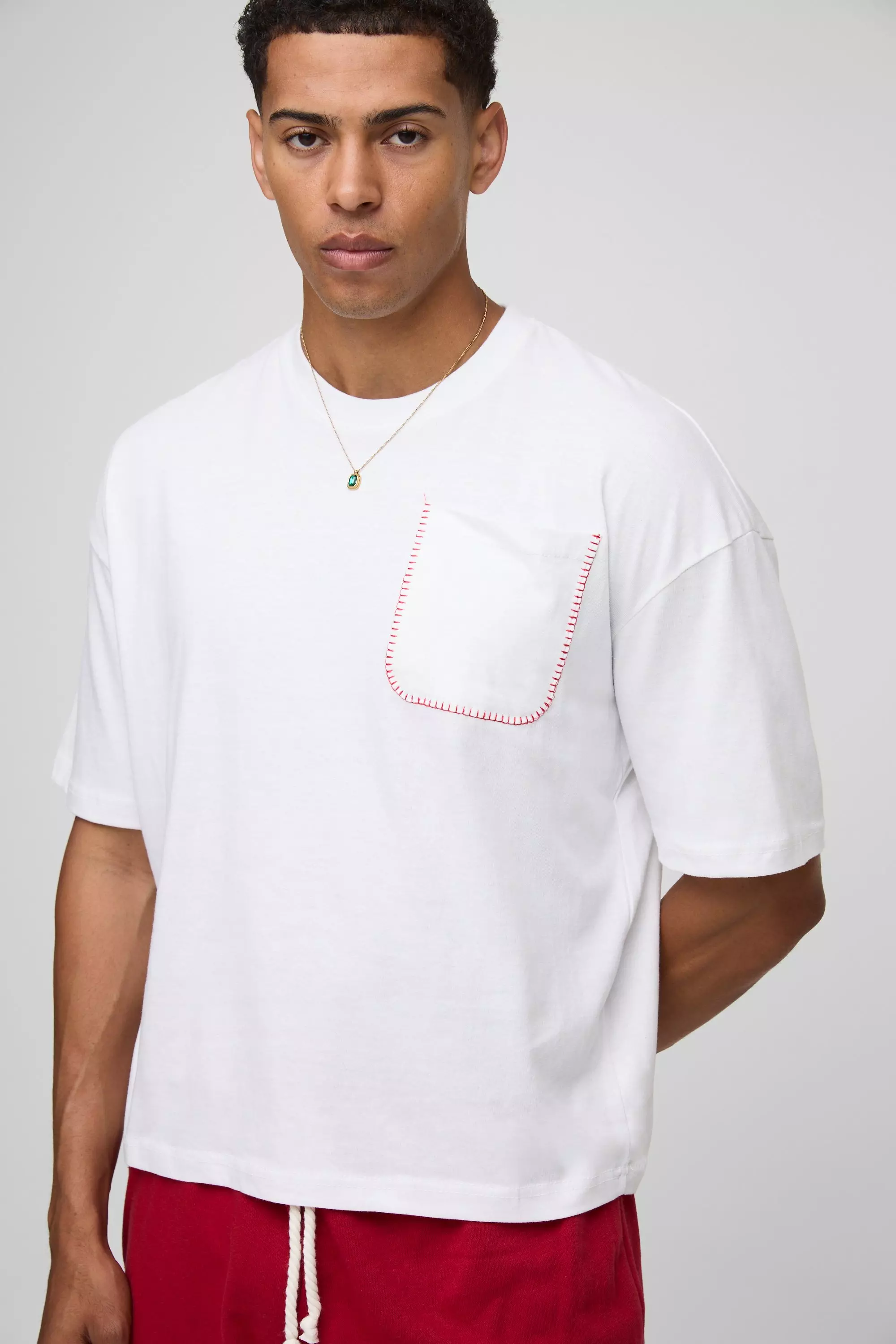 Oversized Boxy Blanket Stitch Rope Detail T-Shirt & Short Set | boohooMAN USA