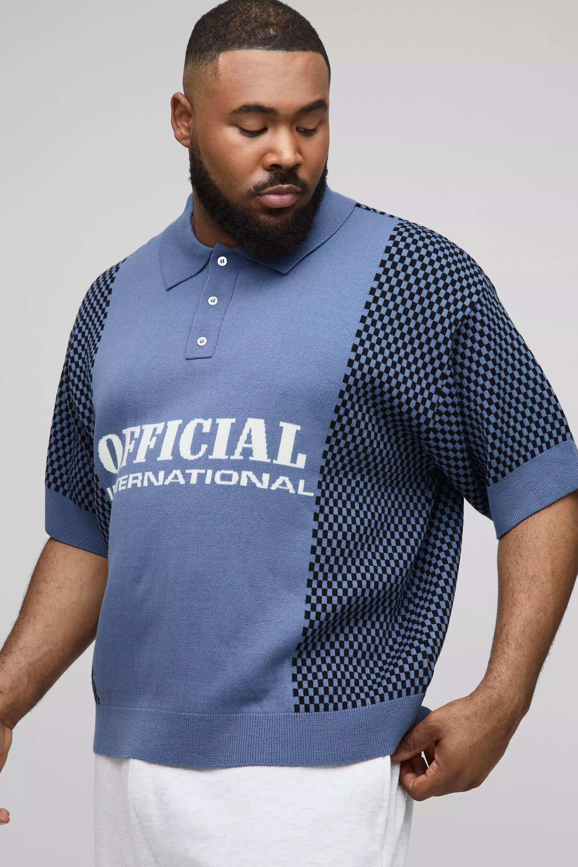 Grande taille - Polo à carreaux et manches longues, Blue autre image