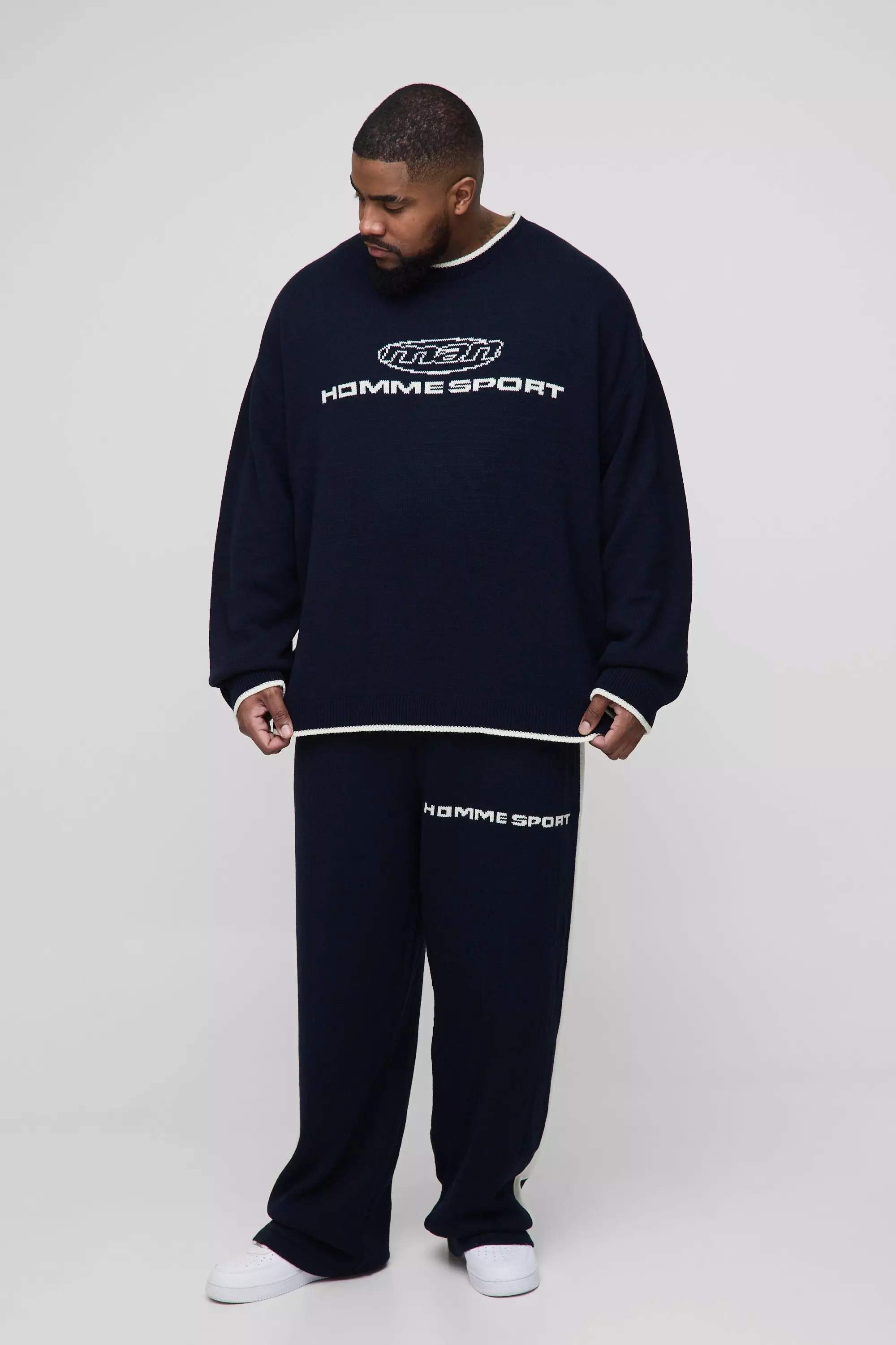 Navy Plus Oversized Boxy Homme Sport Knitted Tracksuit alternative image