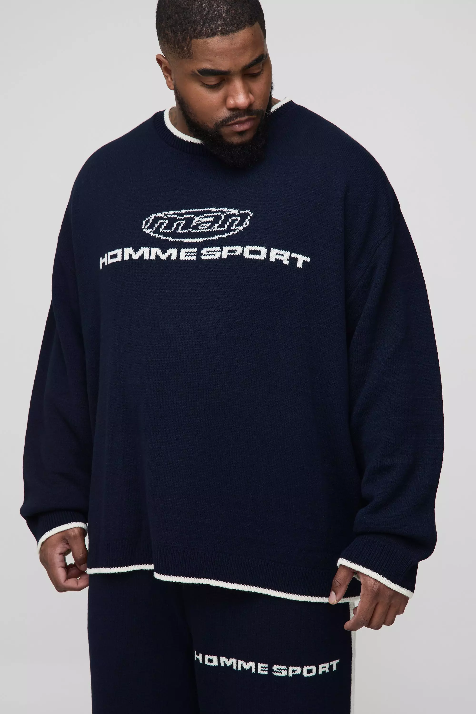 Navy Plus Oversized Boxy Homme Sport Knitted Tracksuit alternative image