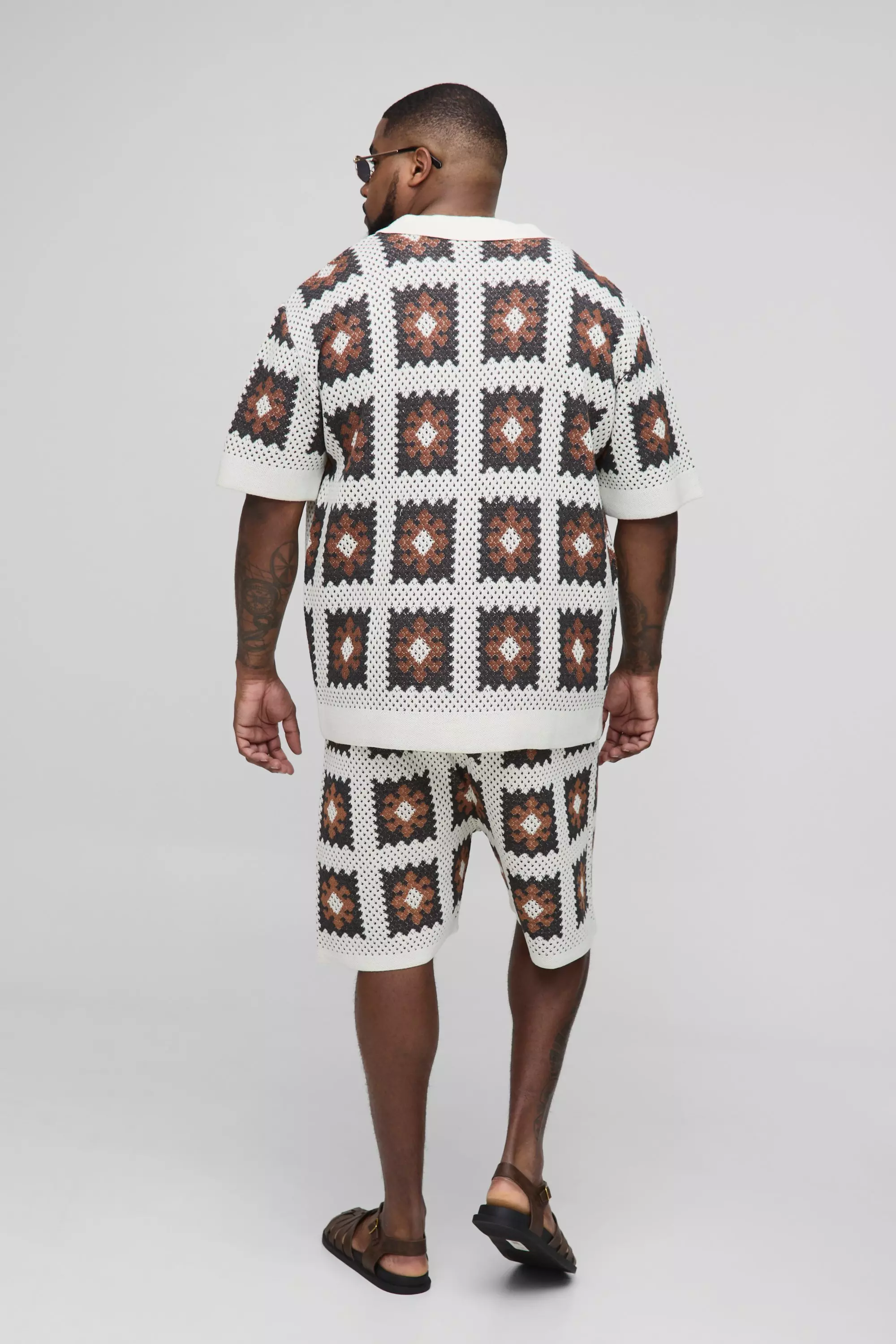 Plus Regular Fit Crochet Shirt & Relaxed Short Set | boohooMAN USA