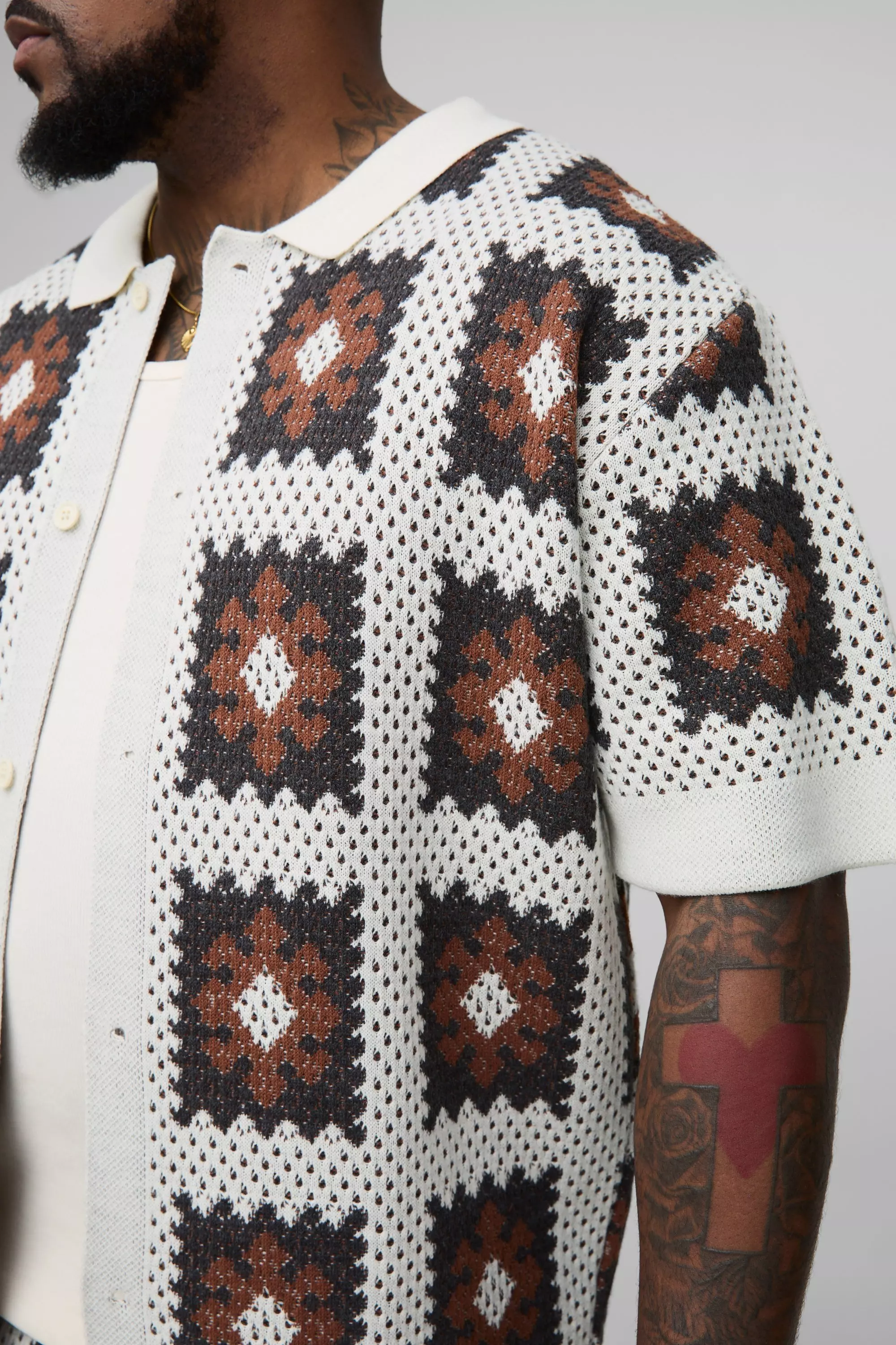 Plus Regular Fit Crochet Shirt & Relaxed Short Set | boohooMAN USA