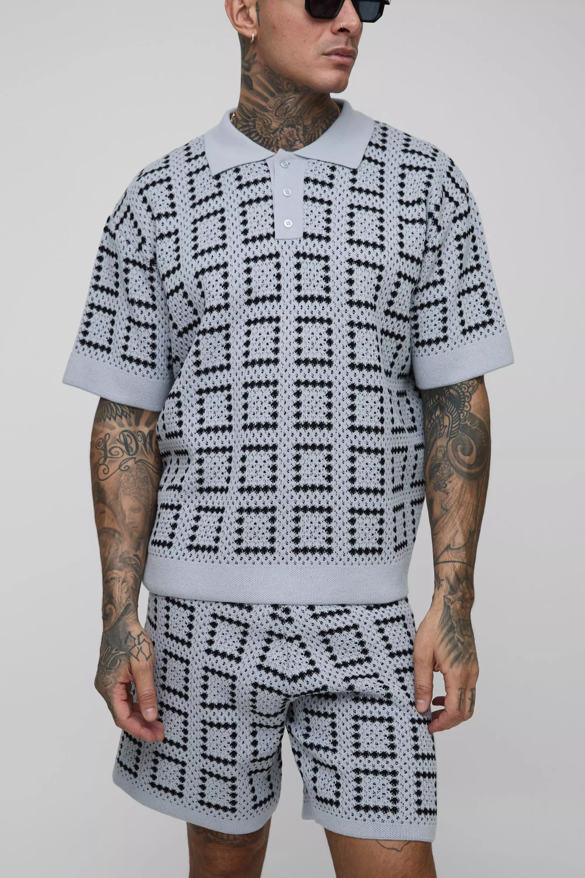 Tall gehäkeltes Poloshirt & Shorts, Grey alternatives Bild