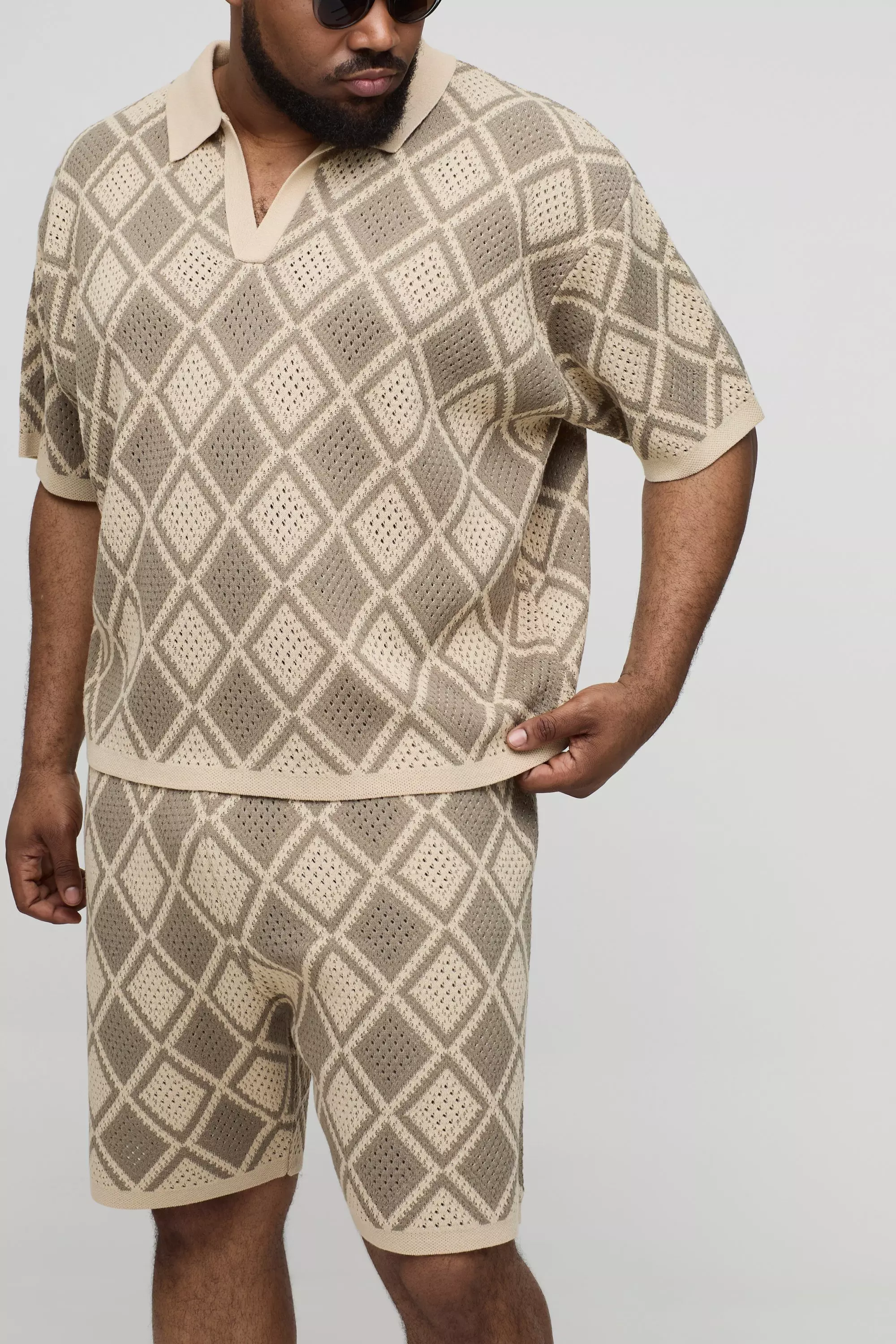 Plus gehäkeltes Polo-Shirt & Shorts, Olive alternatives Bild