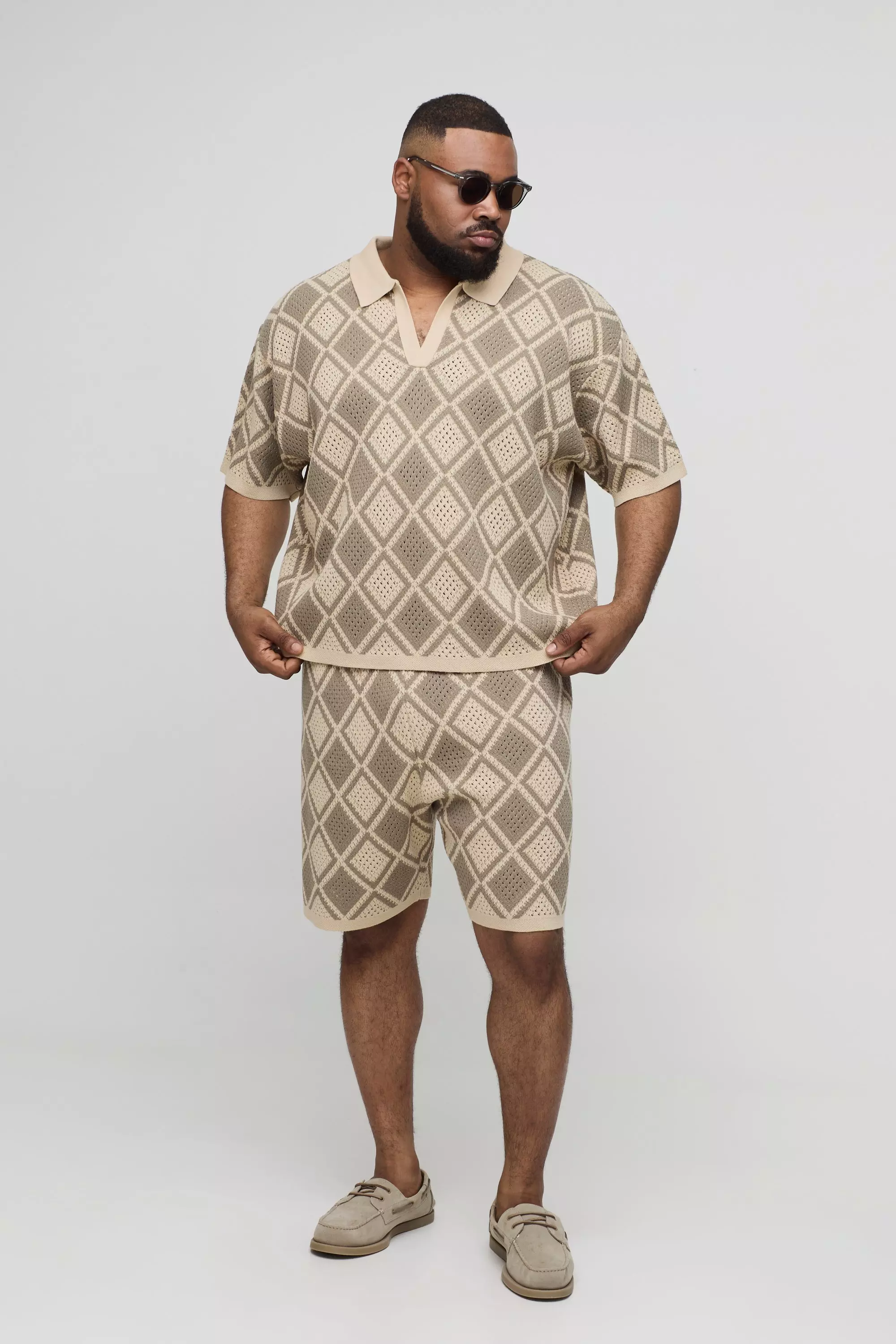 Plus gehäkeltes Polo-Shirt & Shorts, Olive alternatives Bild