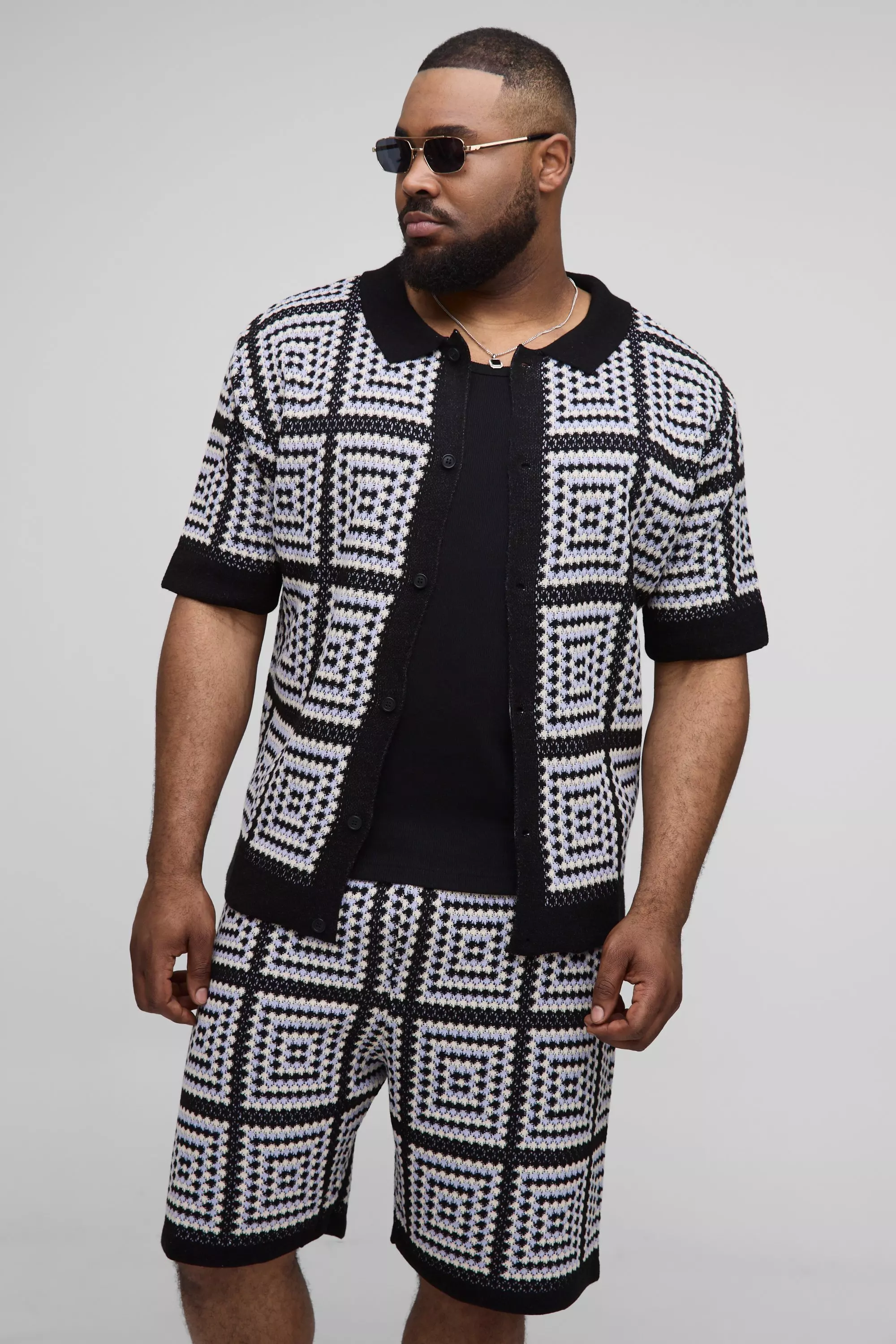 Plus Oversized Crochet Shirt & Short Set Ecru
