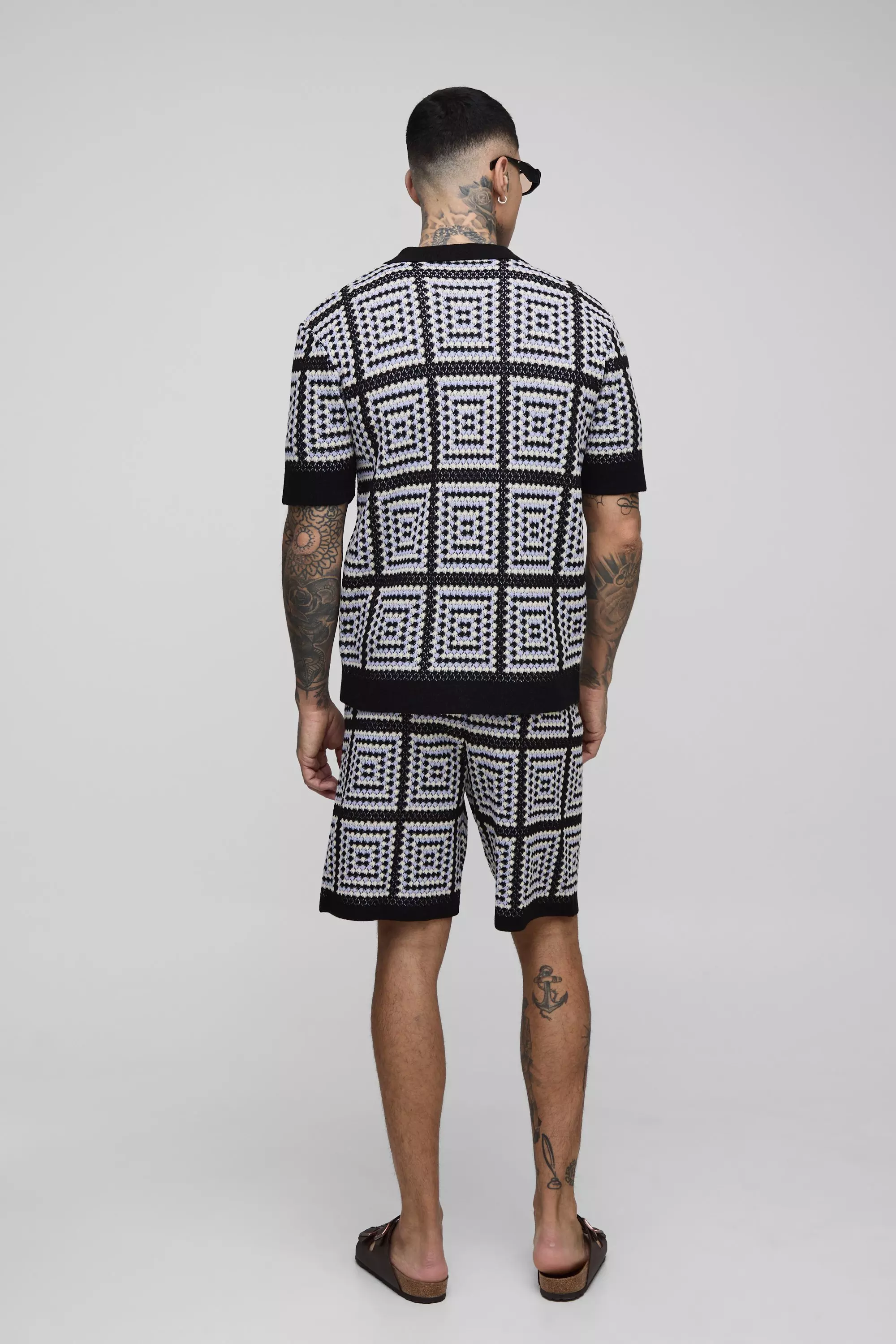 Tall Regular Fit Crochet Shirt & Relaxed Short Set | boohooMAN USA