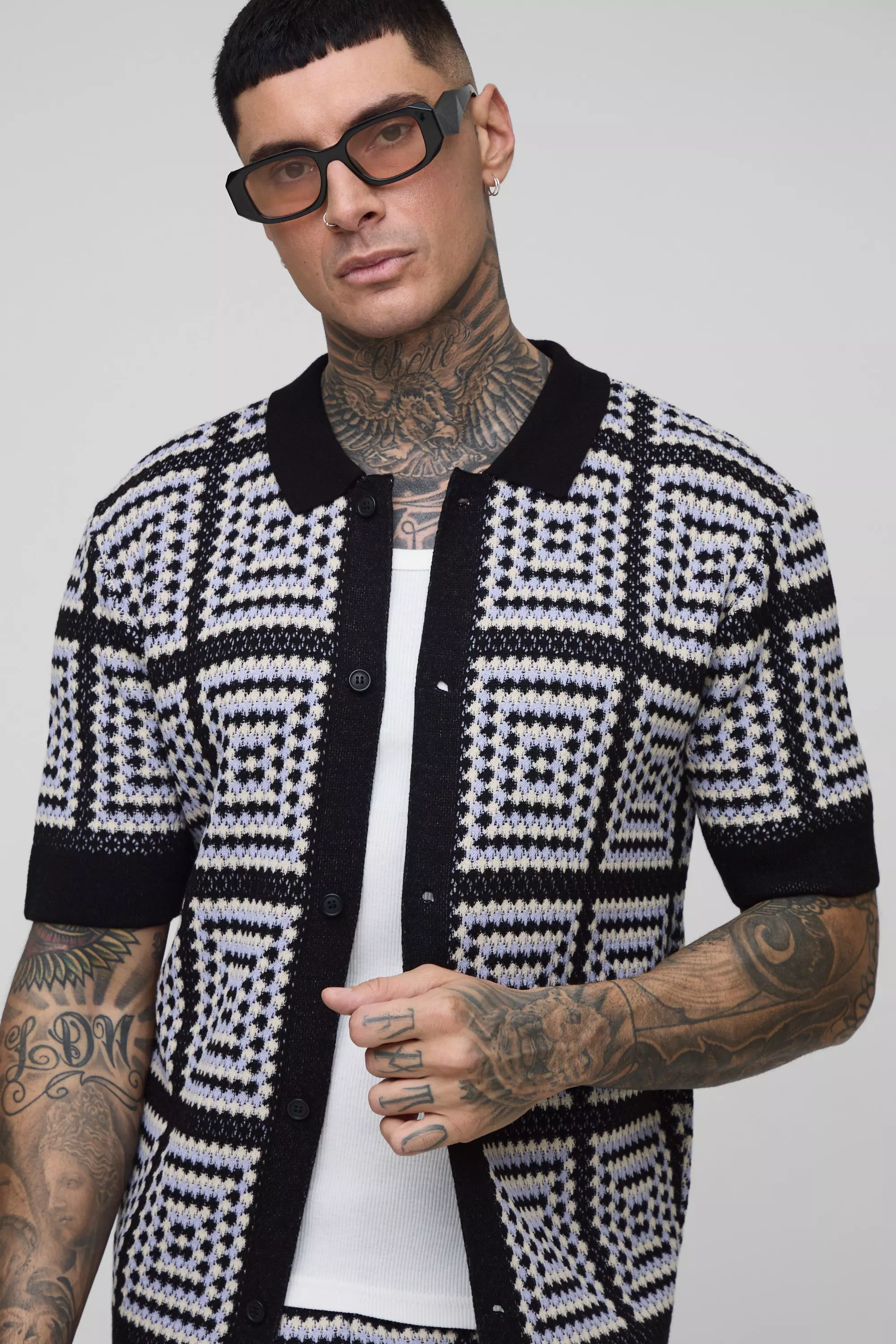 Tall Regular Fit Crochet Shirt & Relaxed Short Set | boohooMAN USA