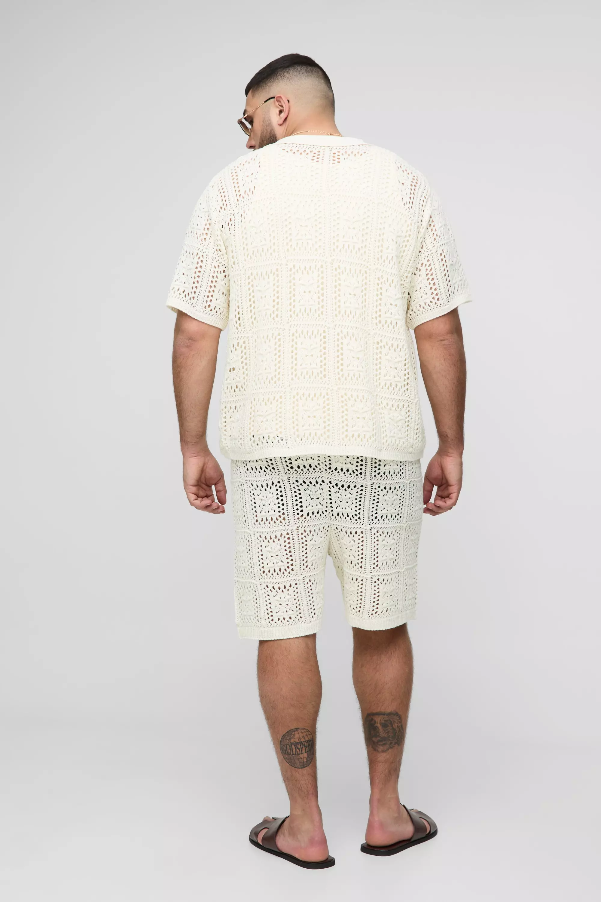 Ecru Plus Oversized Crochet Shirt & Short Set alternative image