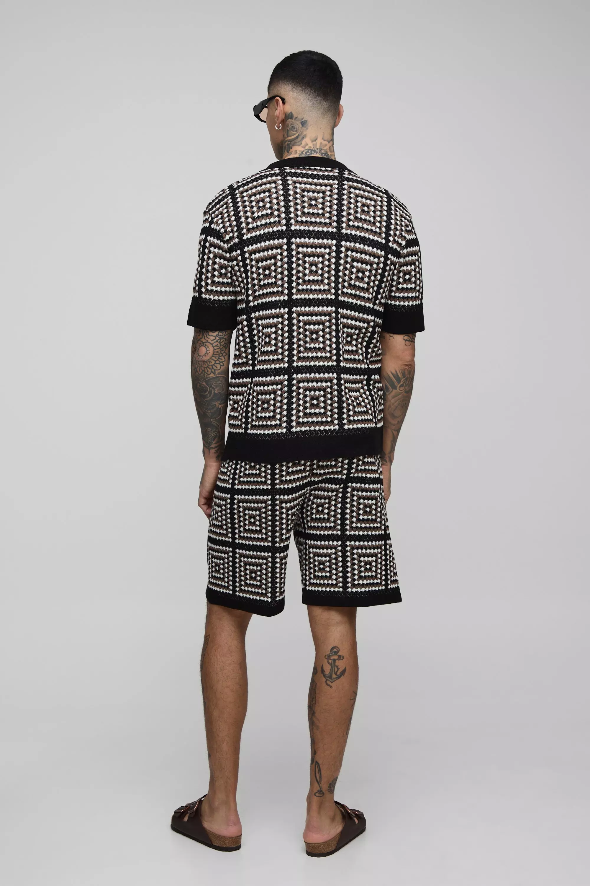Tall Regular Fit Crochet Shirt & Relaxed Short Set | boohooMAN USA