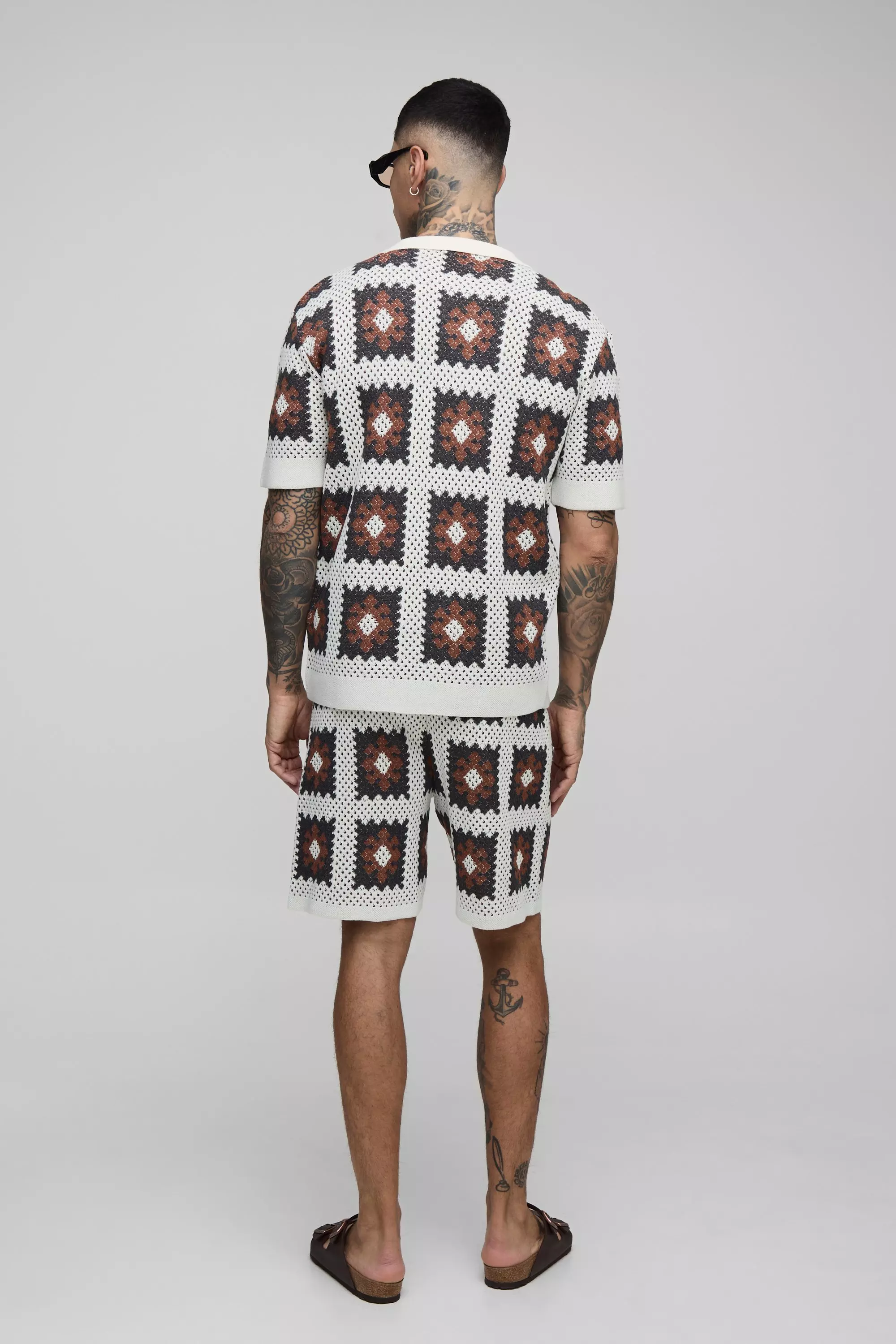 Tall Regular Fit Crochet Shirt & Relaxed Short Set | boohooMAN USA