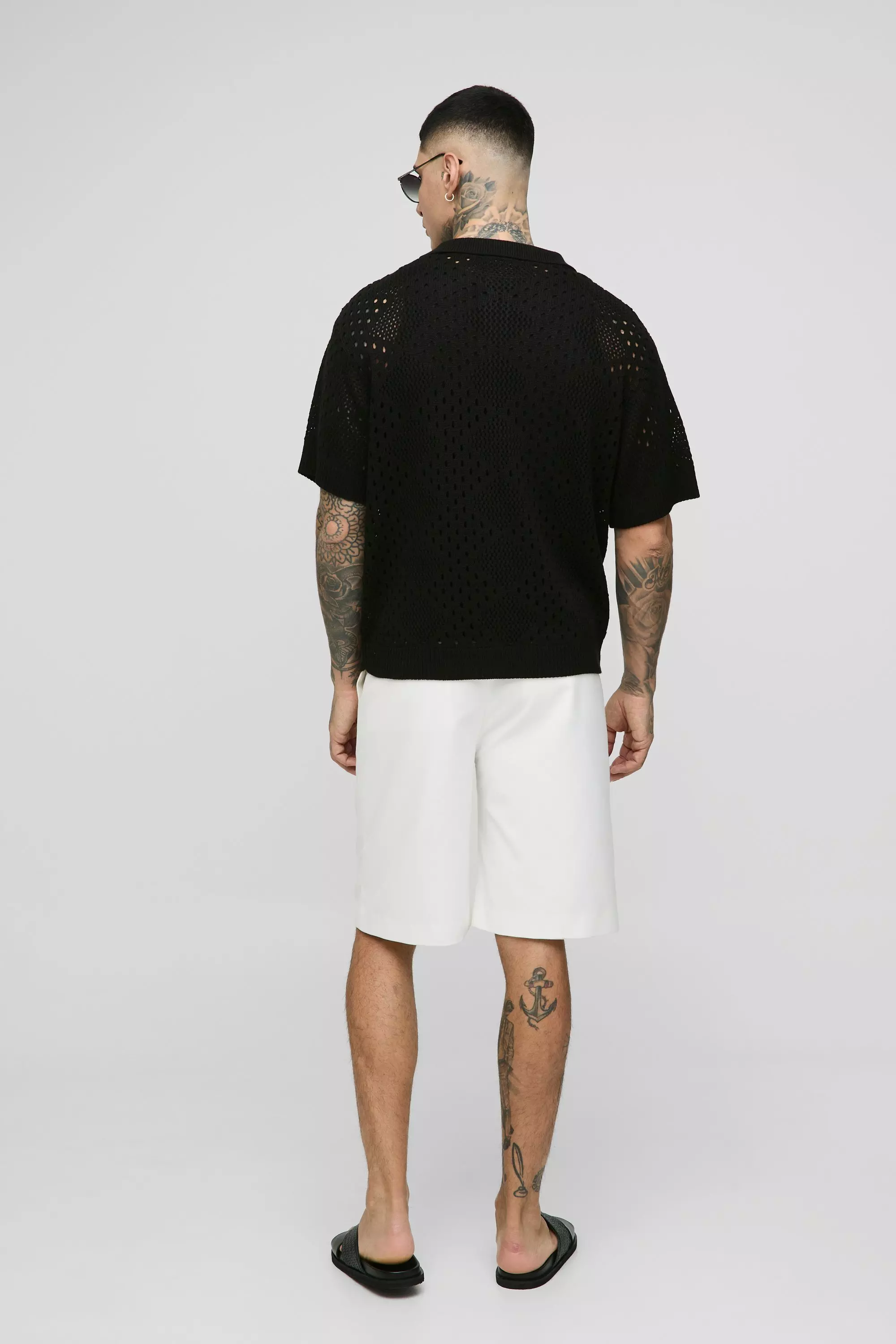 Black Tall Open Stitch Knitted Oversized Shirt alternative image