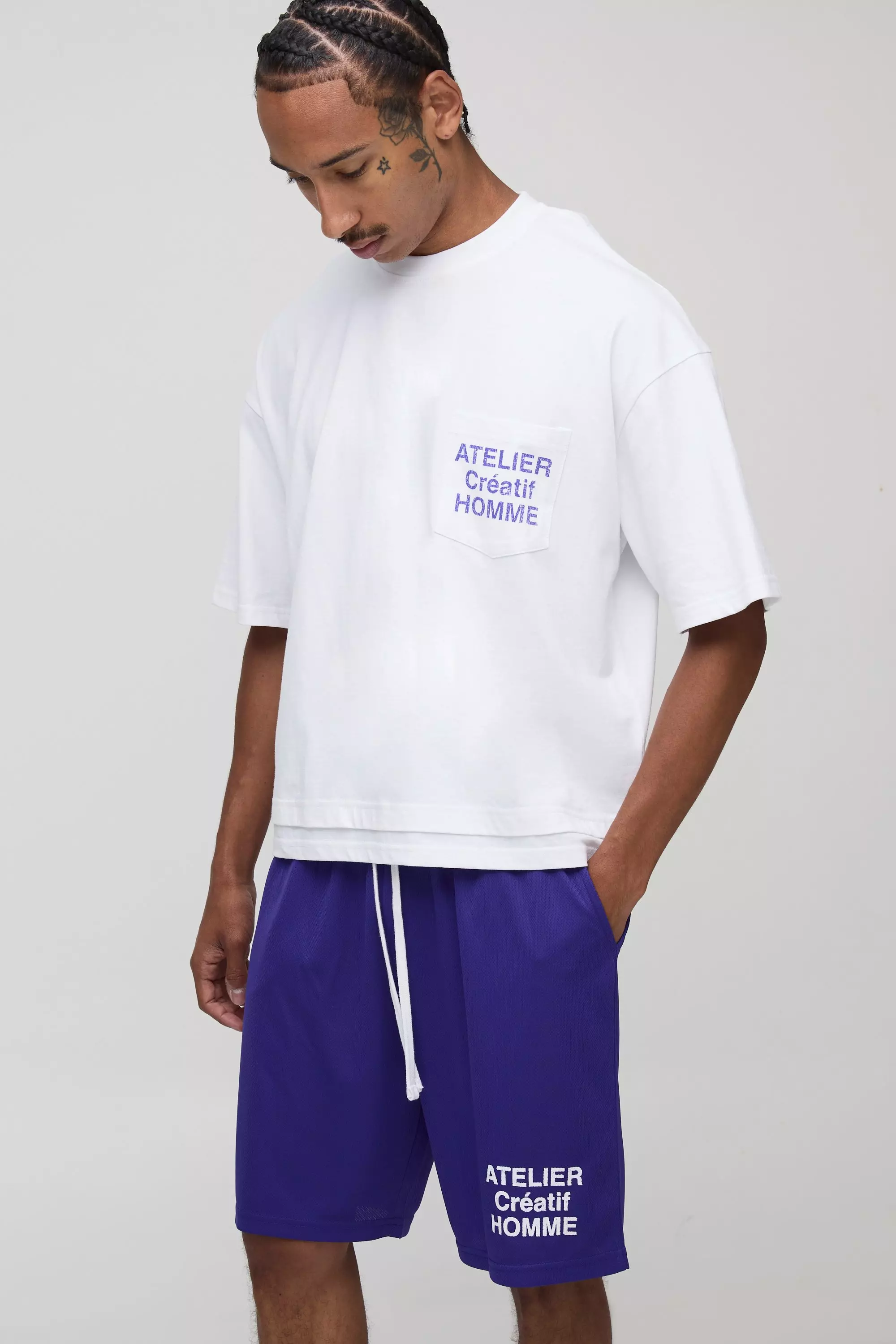 Oversized Boxy Faux Layer T-Shirt And Mesh Short Set | boohooMAN USA