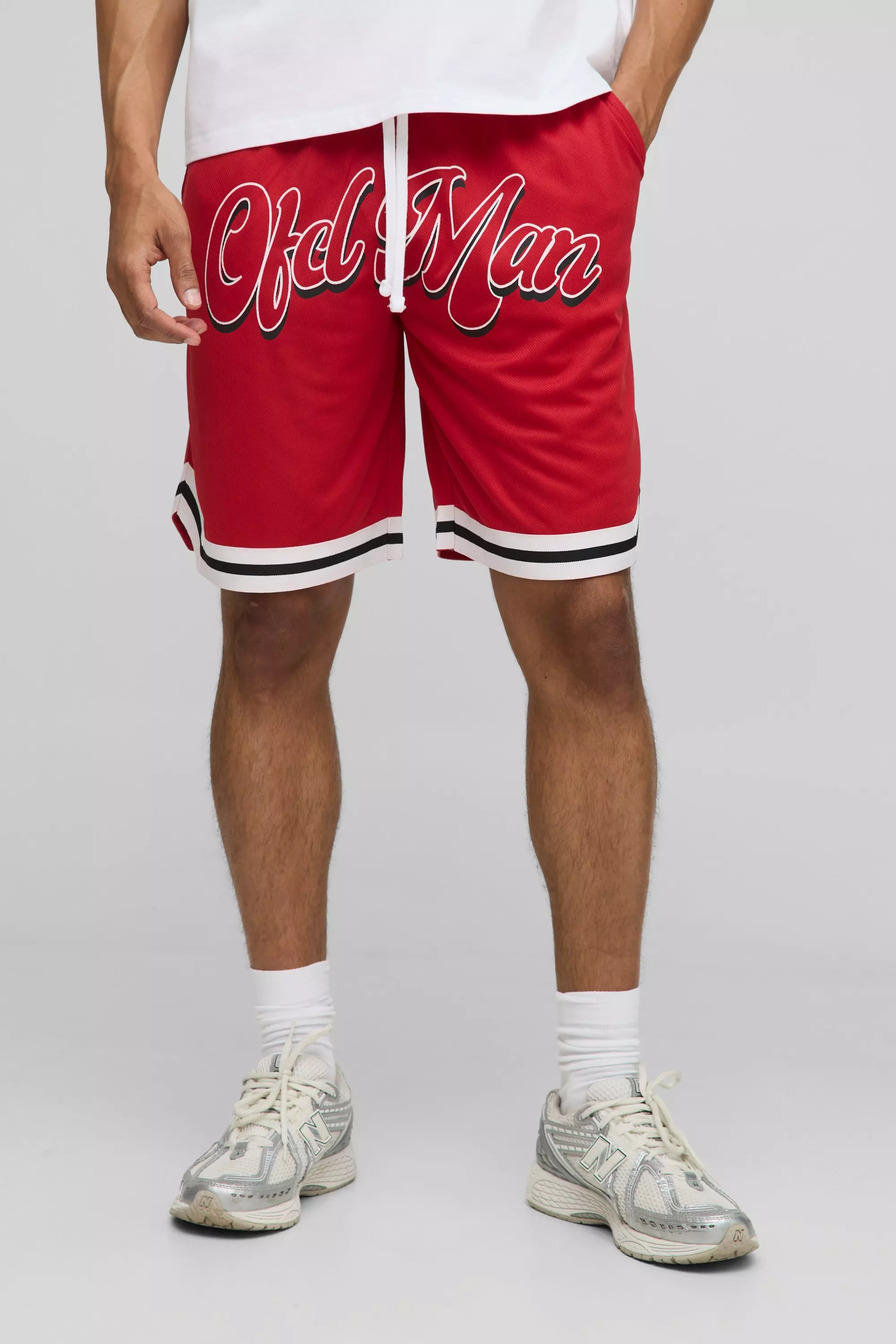 OFCL Man Mesh Basketball Shorts Red