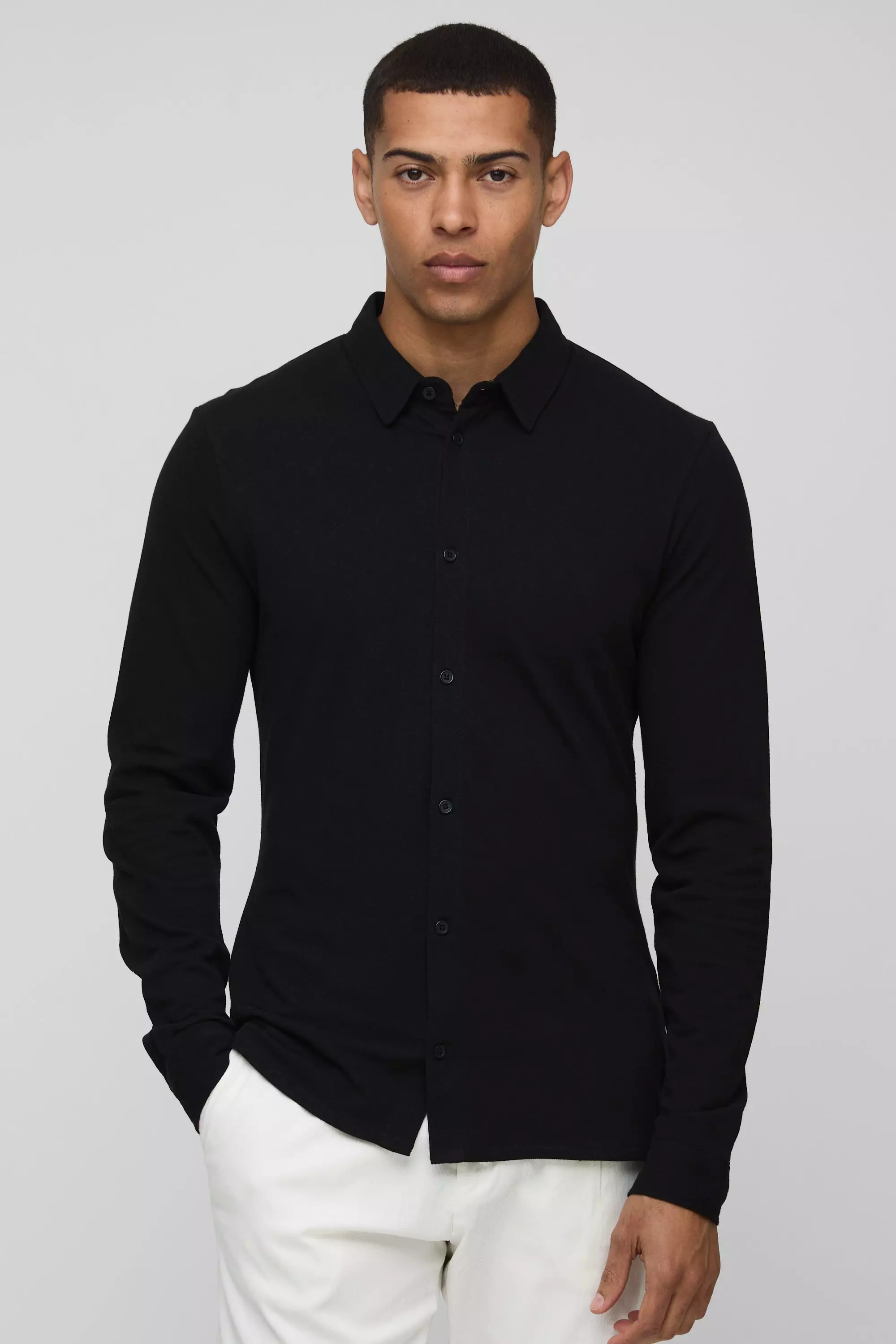 Chemise slim piqué en jersey, Black autre image