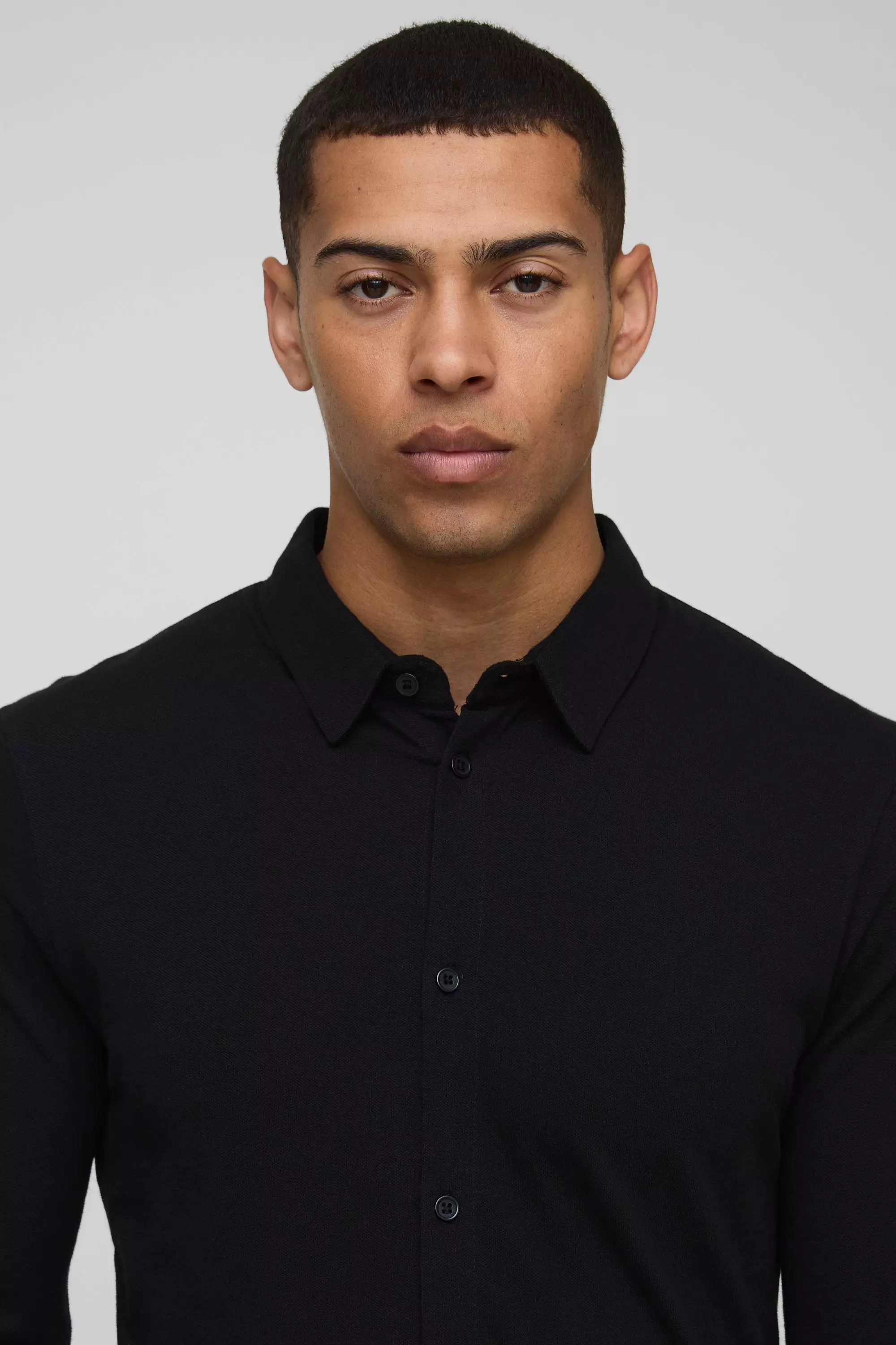 Chemise slim piqué en jersey, Black autre image