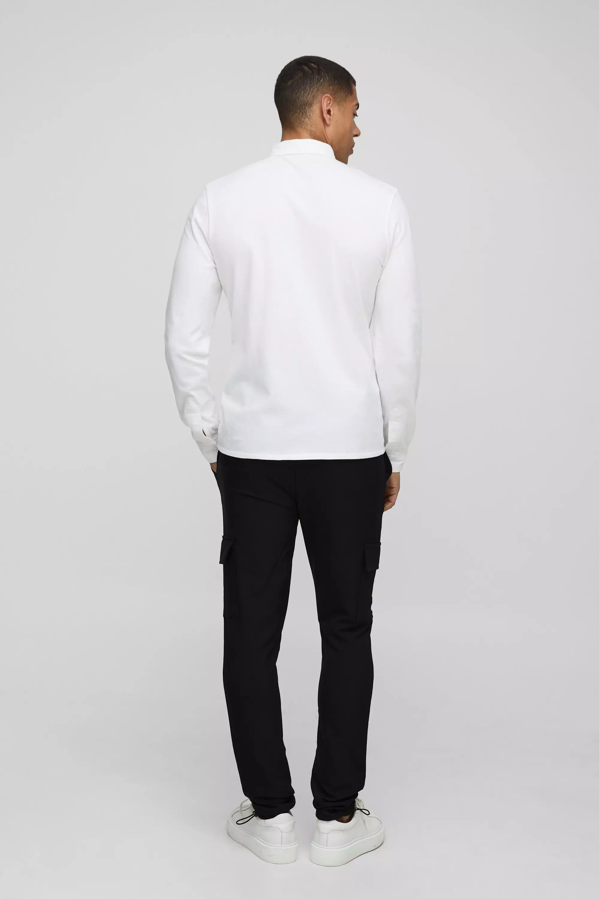 White Slim Fit Pique Button Down Collar Jersey Shirt alternative image