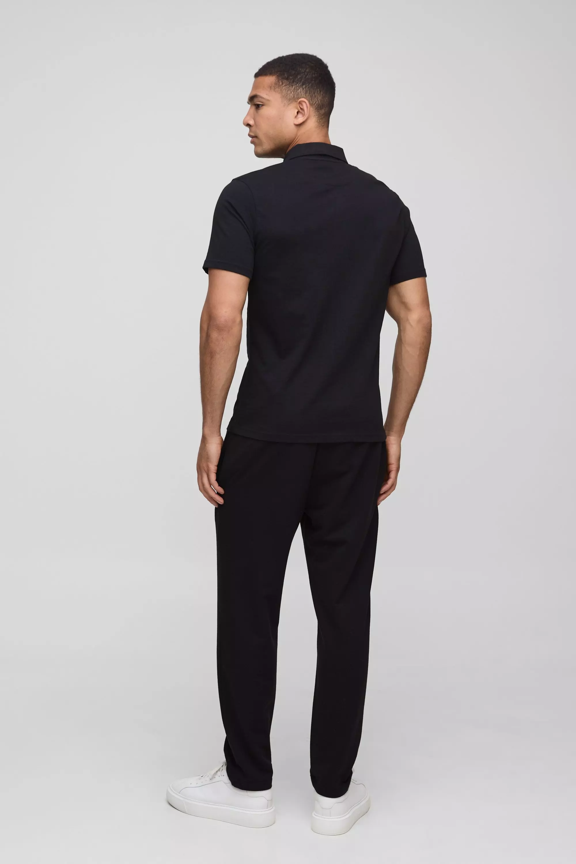 Black Jersey Slim Fit Overhemd Met Korte Mouwen alternatieve afbeelding