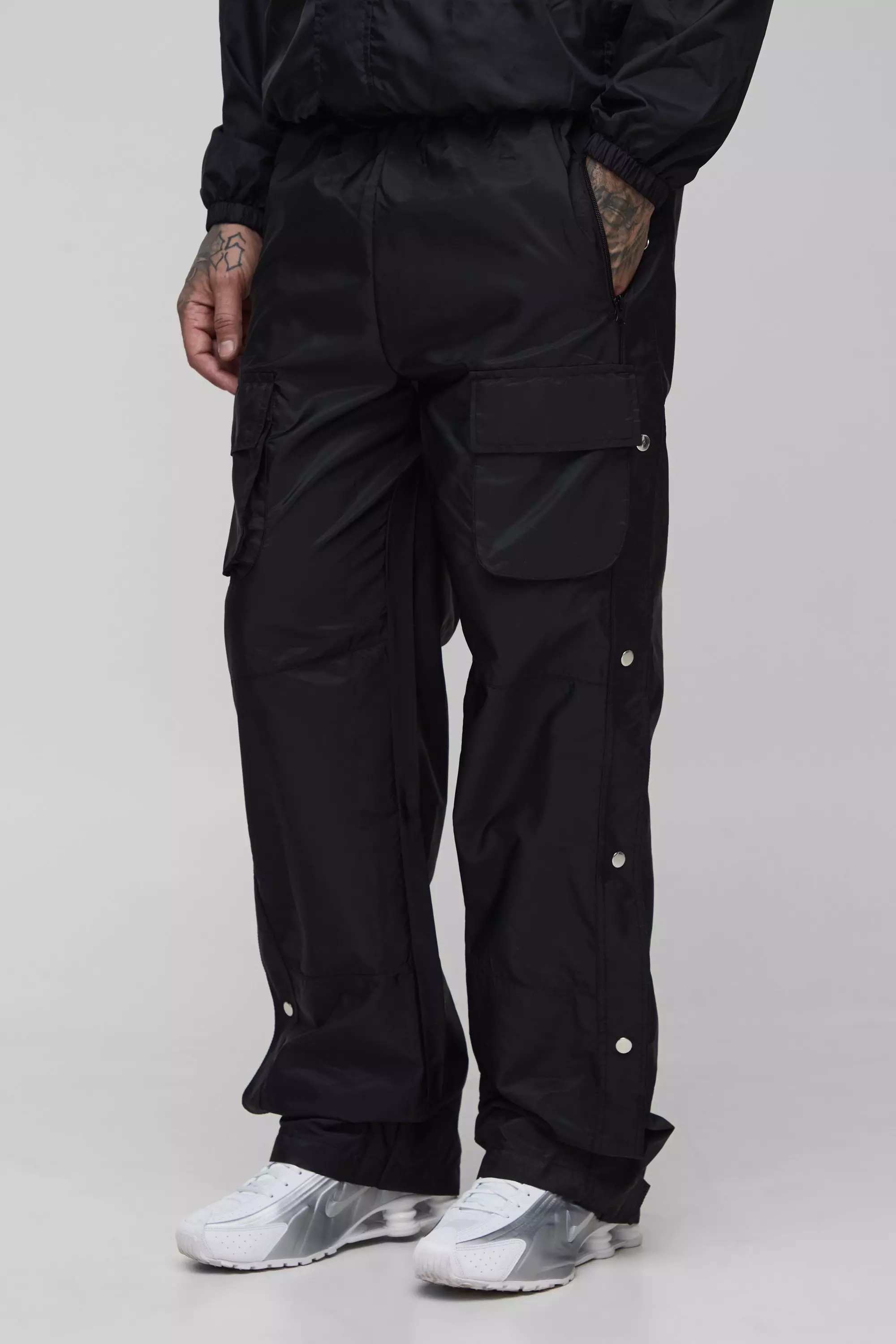 Tall Elasticated Waist Relaxed Cargo Trousers Charcoal