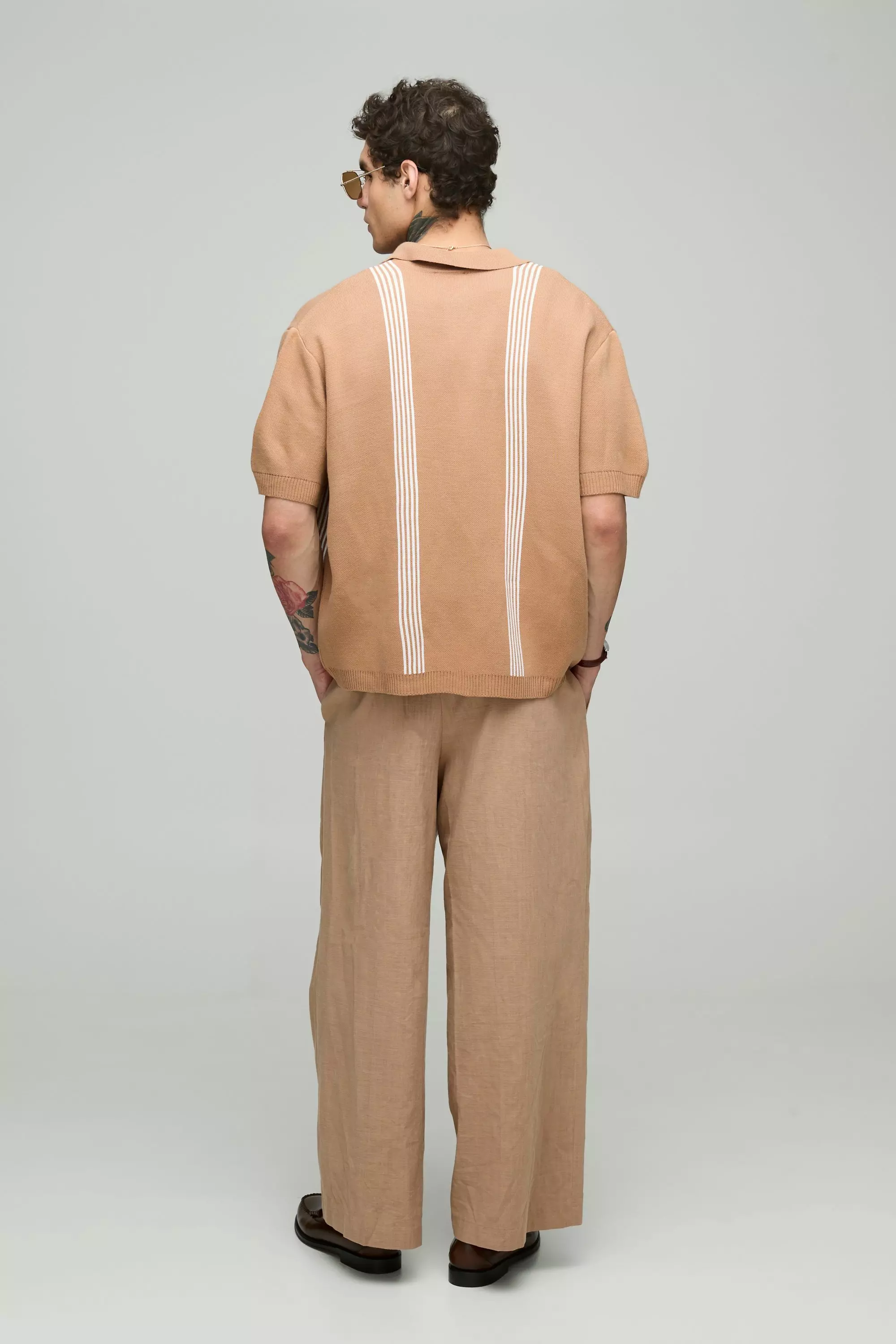 Brown Gebreid Gestreept Boxy Overhemd alternatieve afbeelding