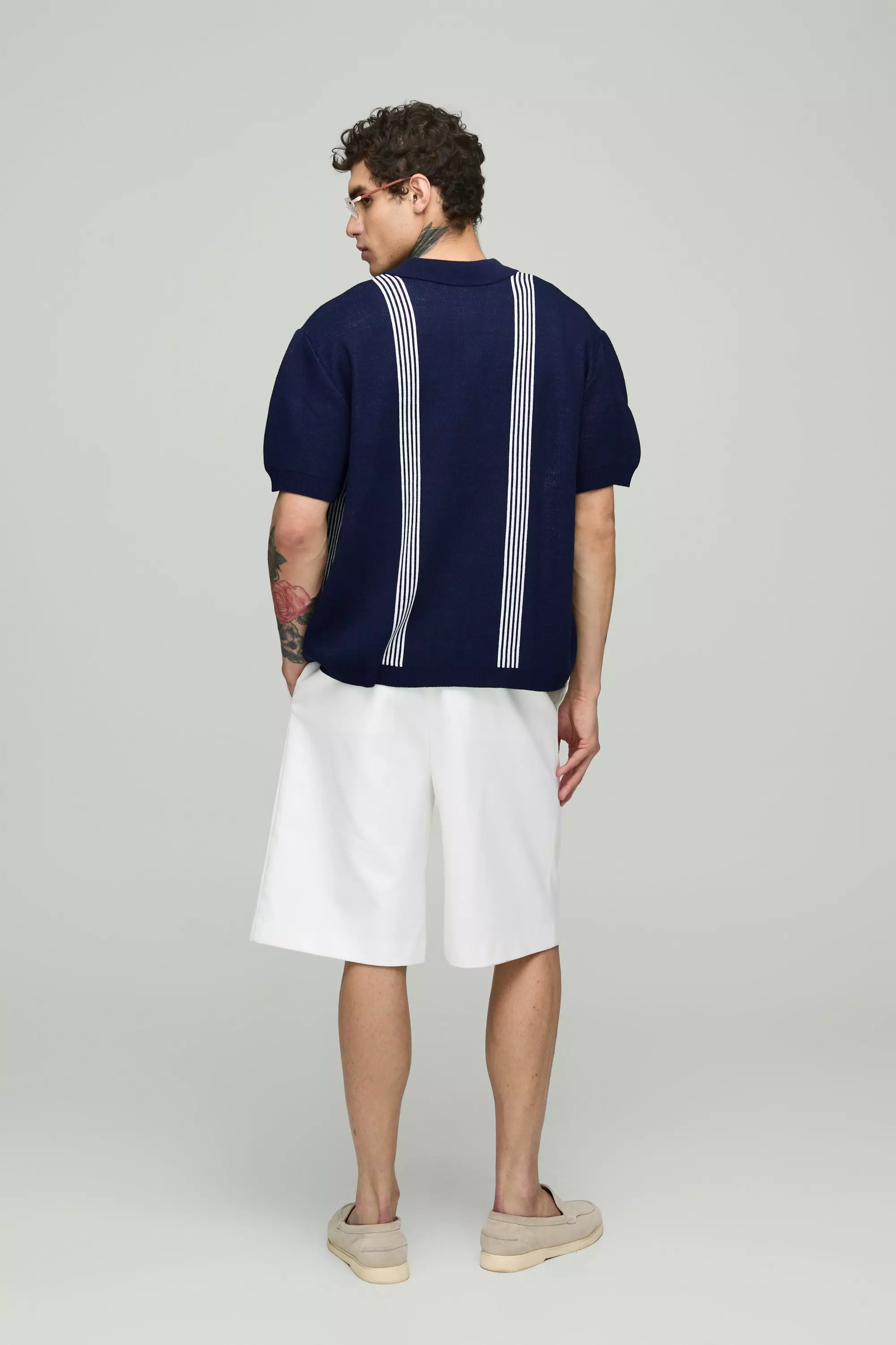 Boxy Knitted Stripe Shirt | boohooMAN USA