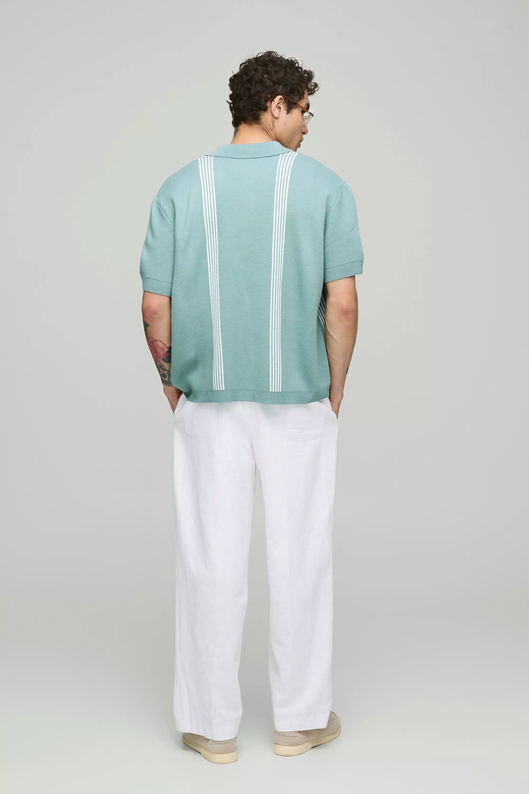 Camicia squadrata in maglia a righe, Sage immagine alternativa