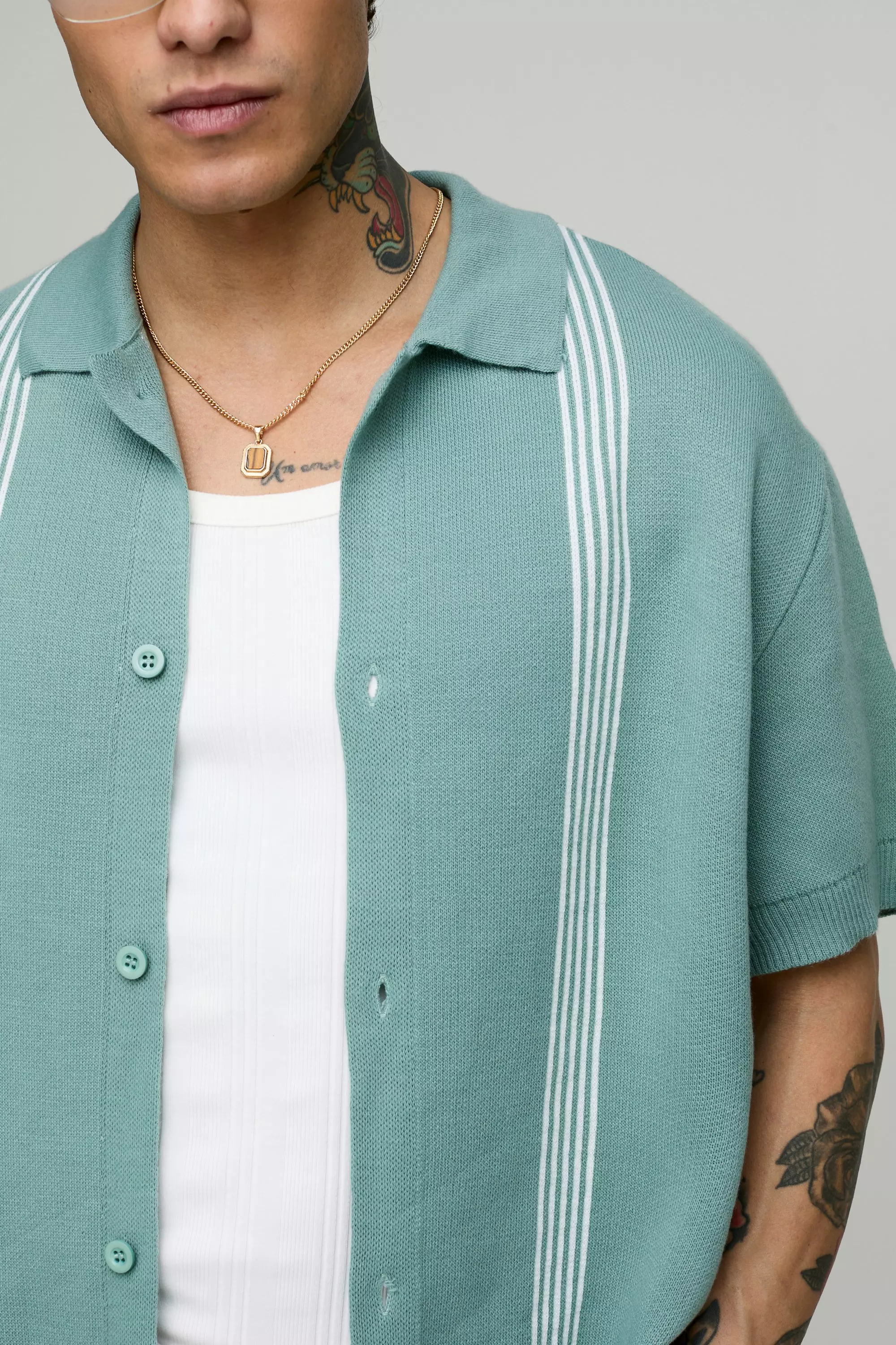 Camicia squadrata in maglia a righe, Sage immagine alternativa