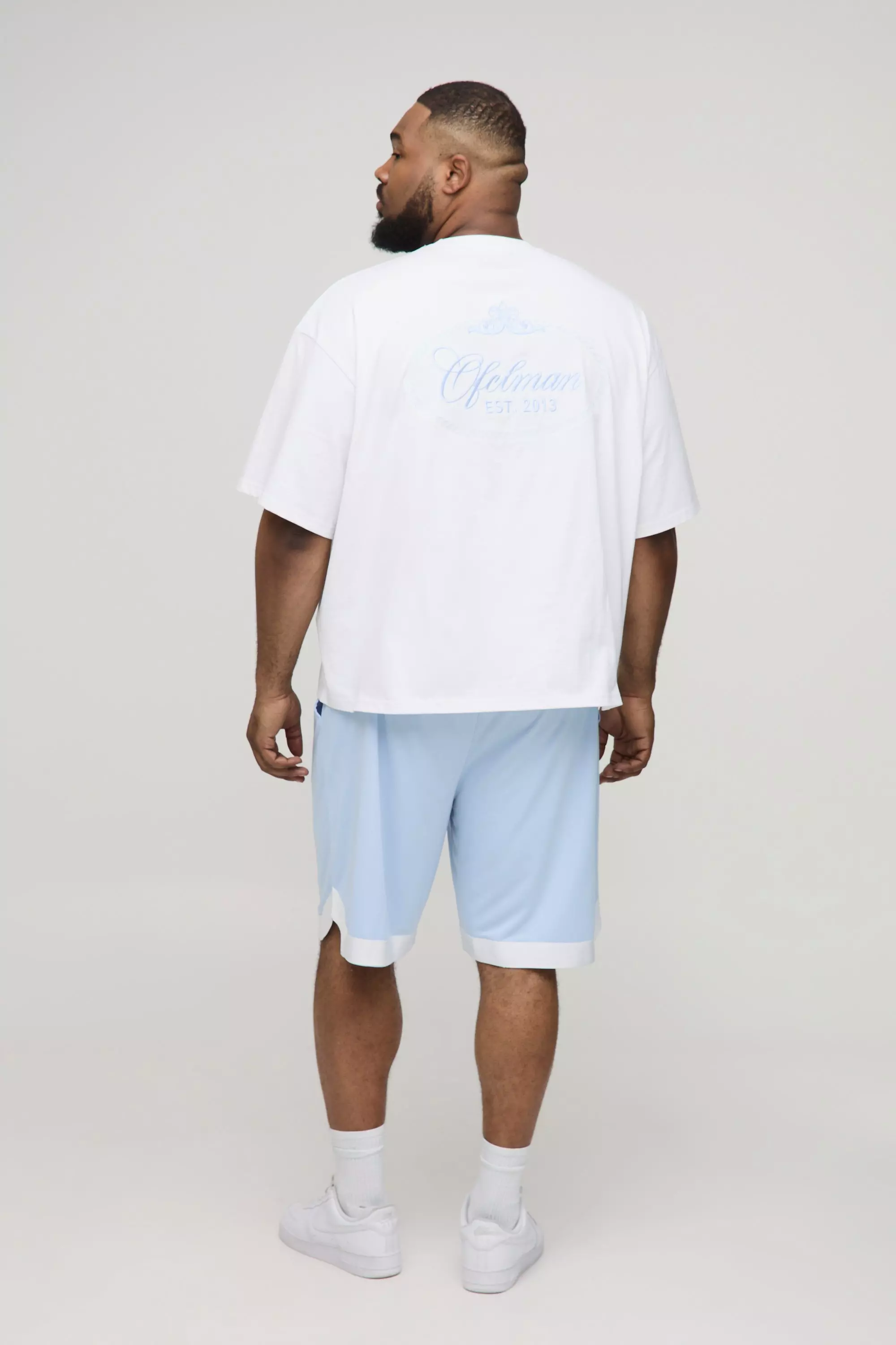 Plus Oversized Boxy Embroidered Basketball T-Shirt & Shorts Set | boohooMAN USA