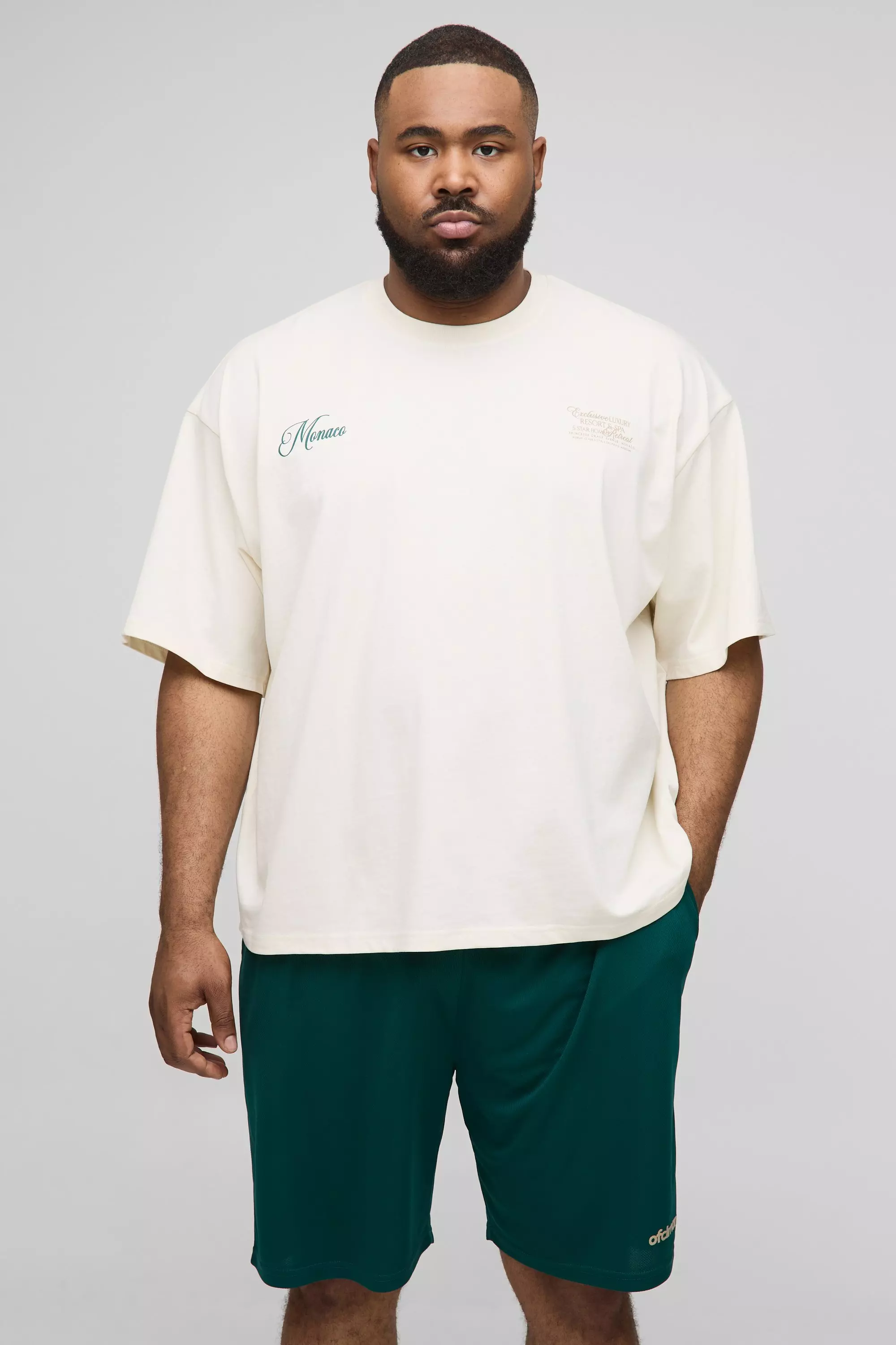 Plus Oversized Boxy Puff Graphic T Shirt & Airtex Shorts Set | boohooMAN USA