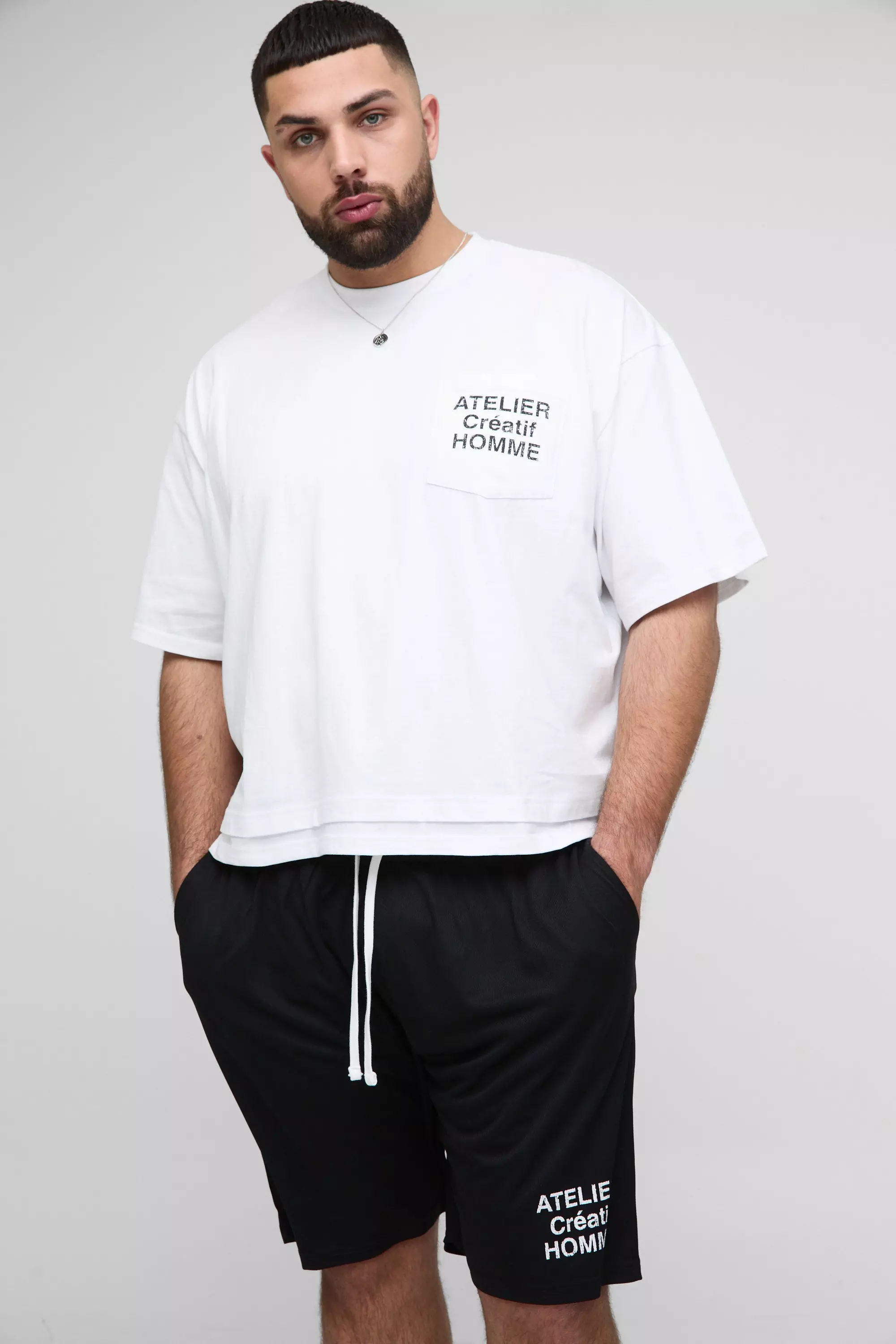 Plus Oversized Boxy Faux Layer T-Shirt & Shorts Set | boohooMAN USA