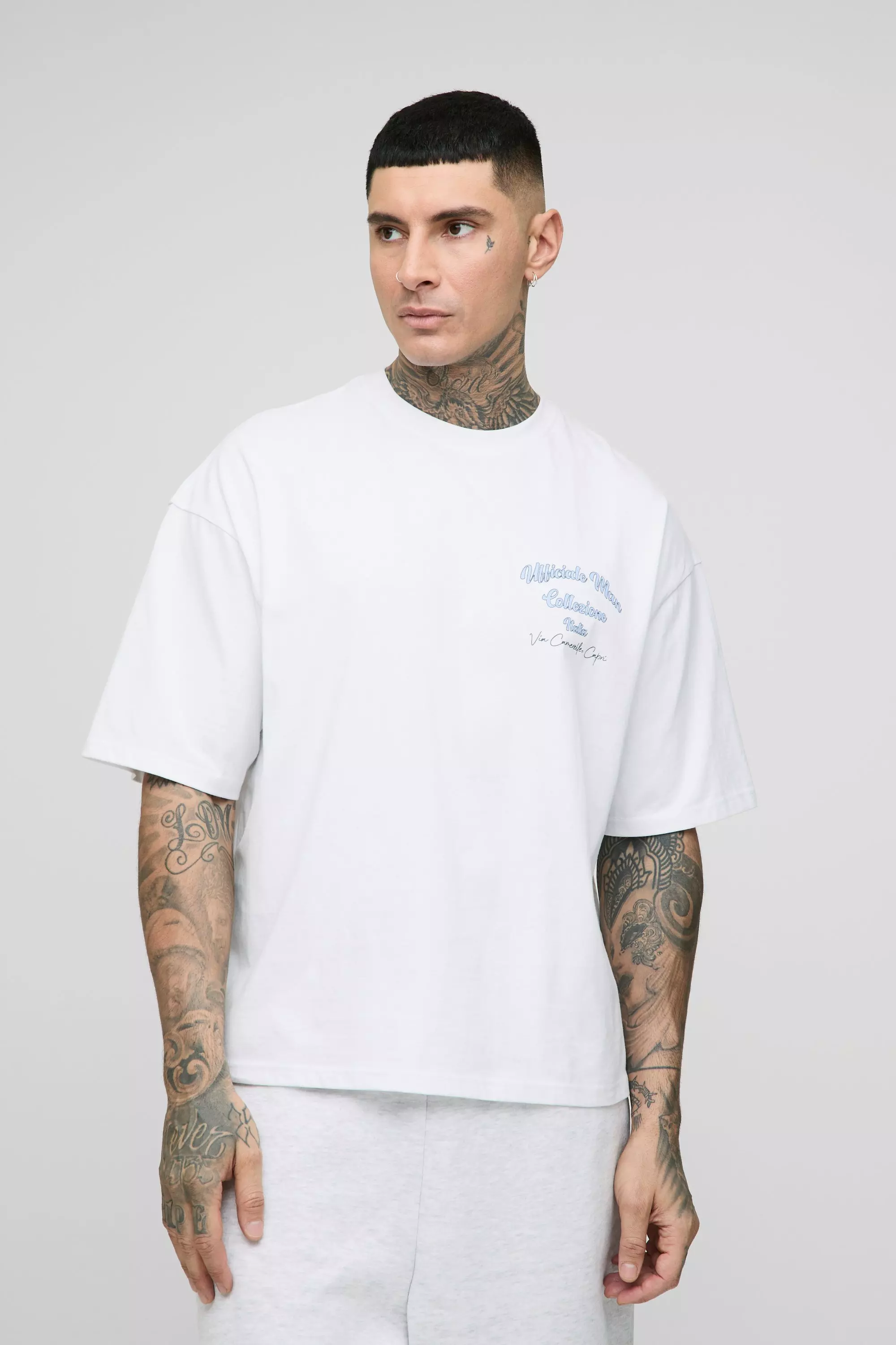 Tall Oversized Boxy 3D Embroidered T-Shirt White