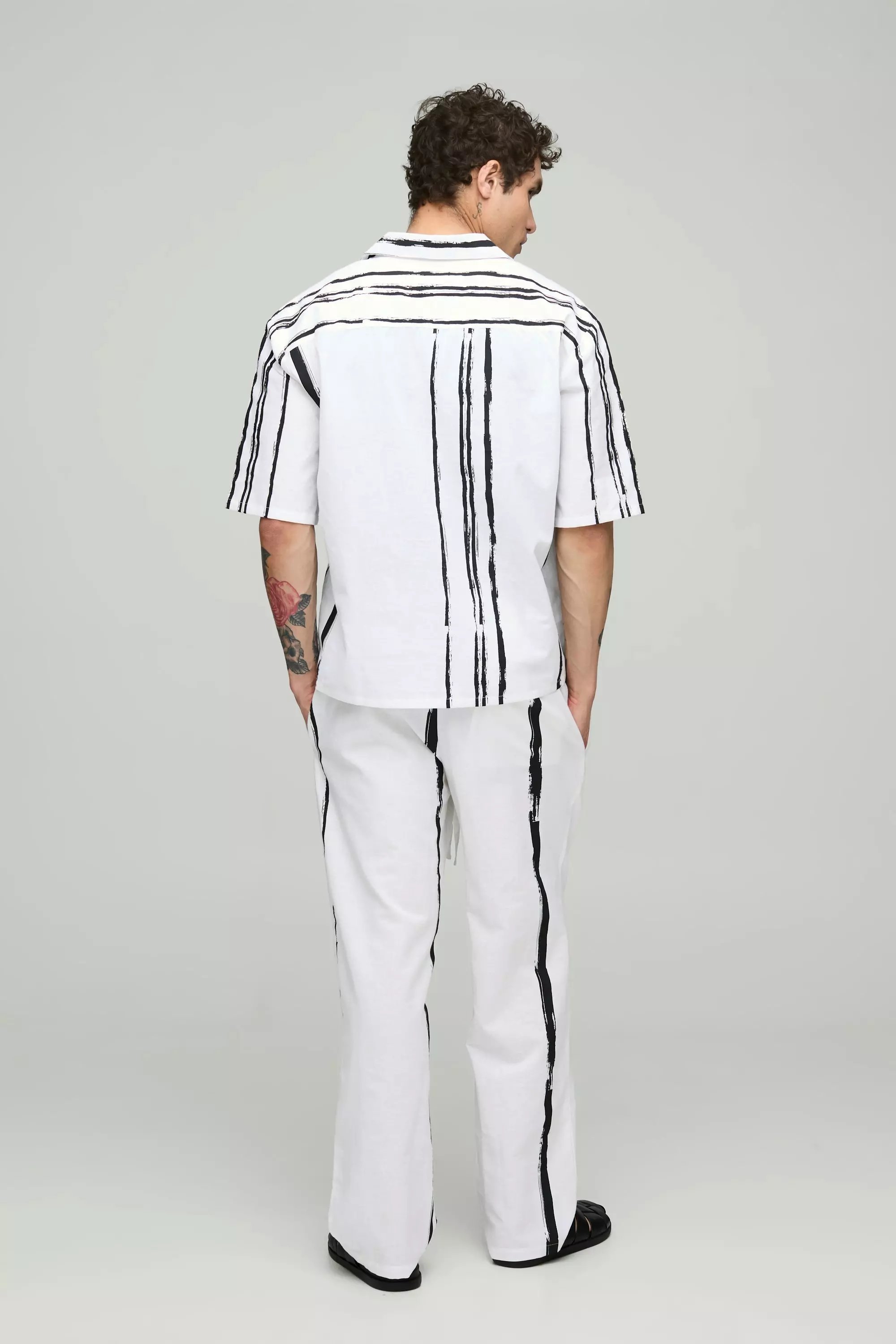 White Relaxed Linen Blend Stripe Trousers alternative image