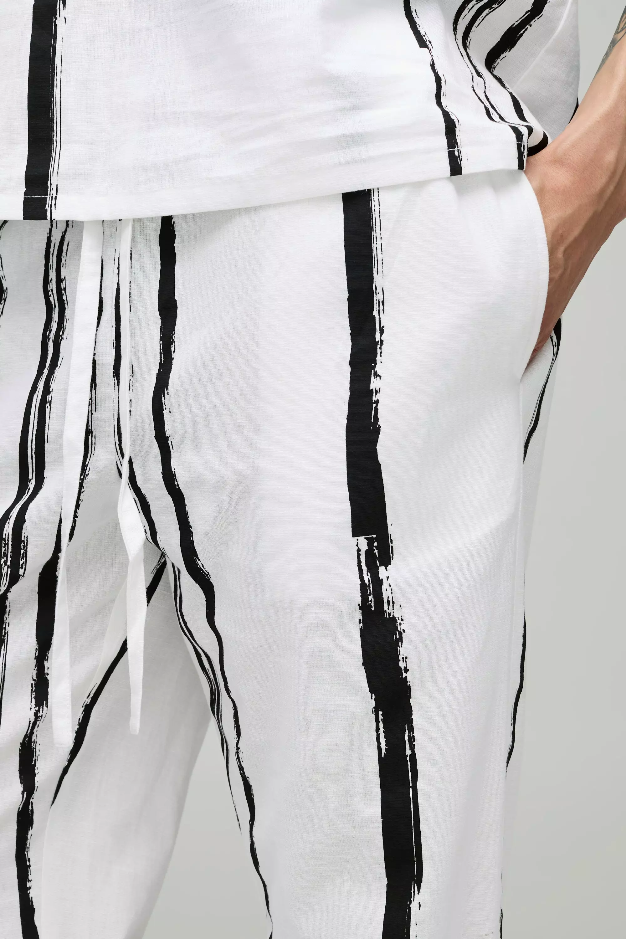 White Relaxed Linen Blend Stripe Trousers alternative image
