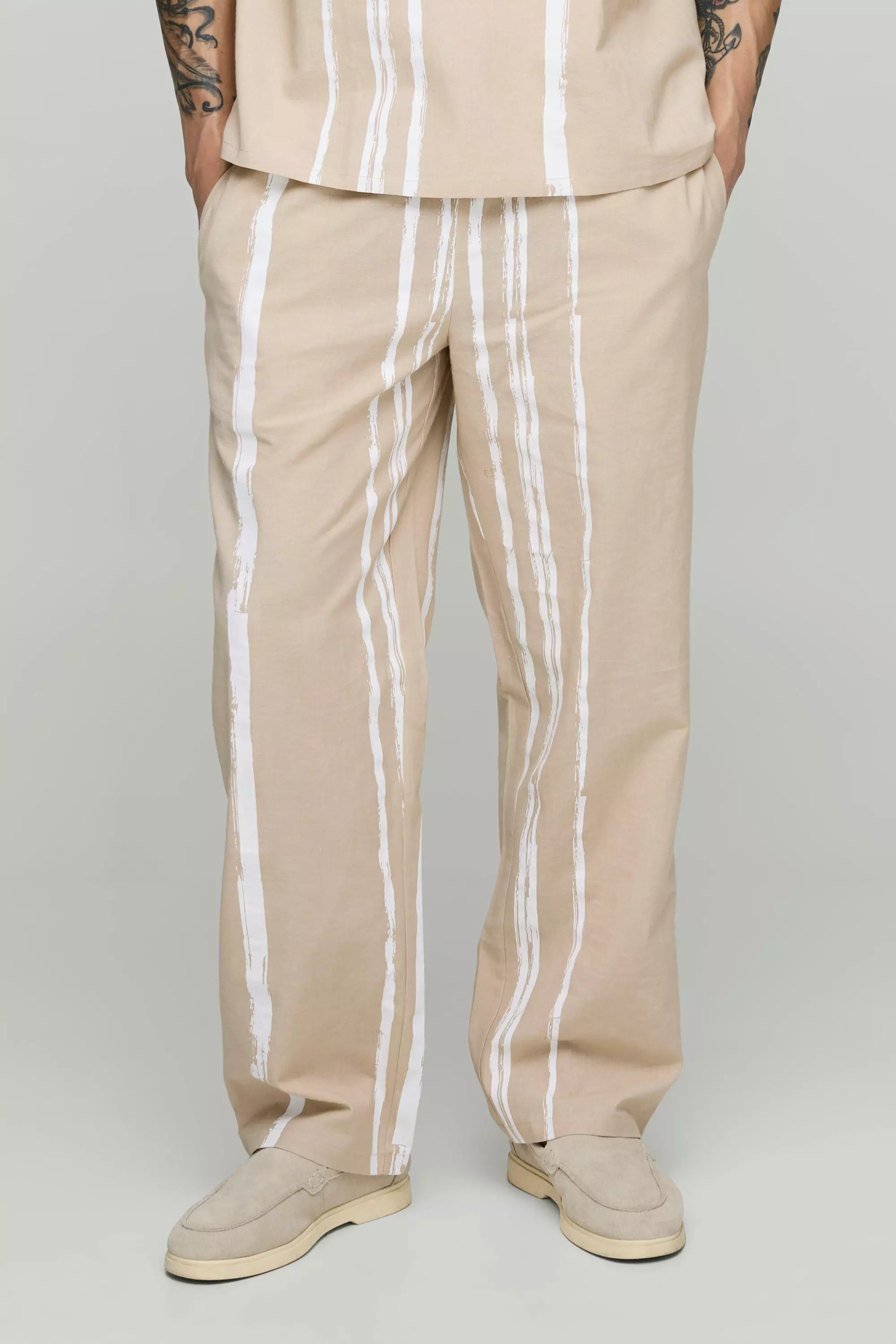 Stone Relaxed Linen Blend Stripe Trousers alternative image